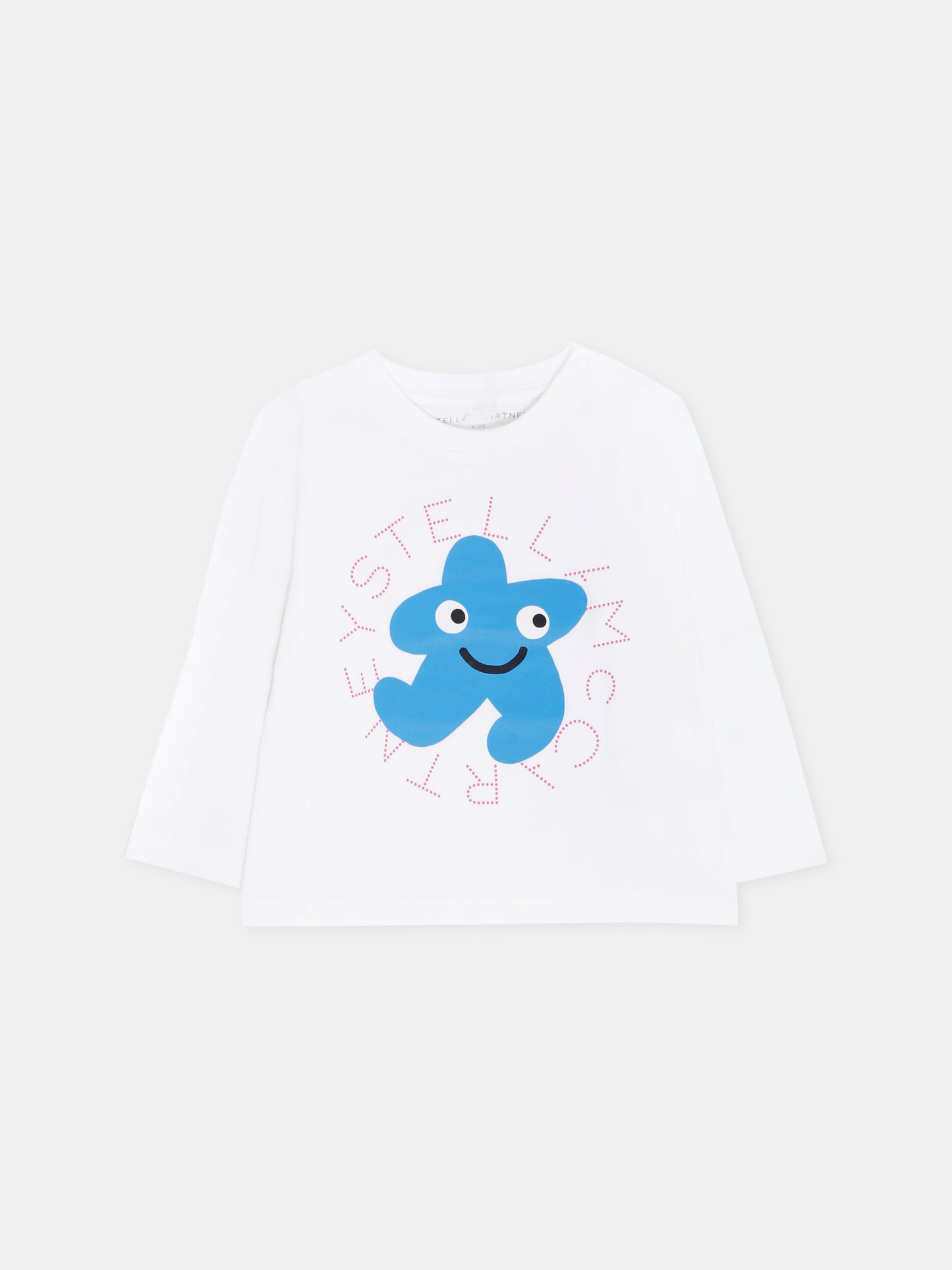 T-shirt avorio per neonato con stella azzurra e logo,Stella Mccartney Kids,TX8100 Z0434 101
