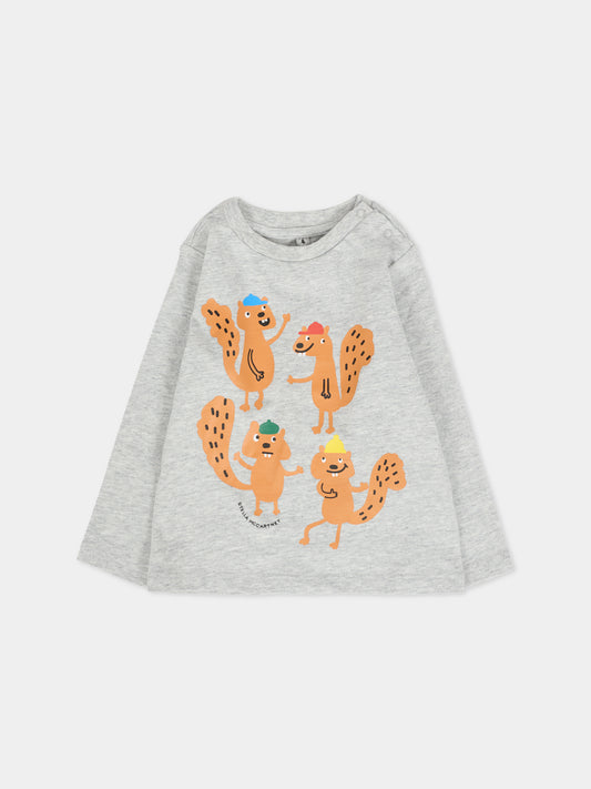 T-shirt grigia per neonato con scoiattoli,Stella Mccartney Kids,TX8580 Z0434 807