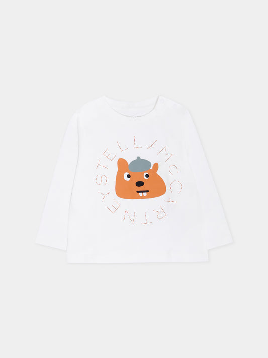 T-shirt avorio per neonato con scoiattolo,Stella Mccartney Kids,TX8590 Z0434 101