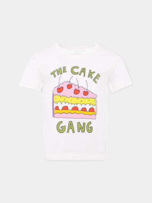 Ivory T-shirt for girl with cake and logo