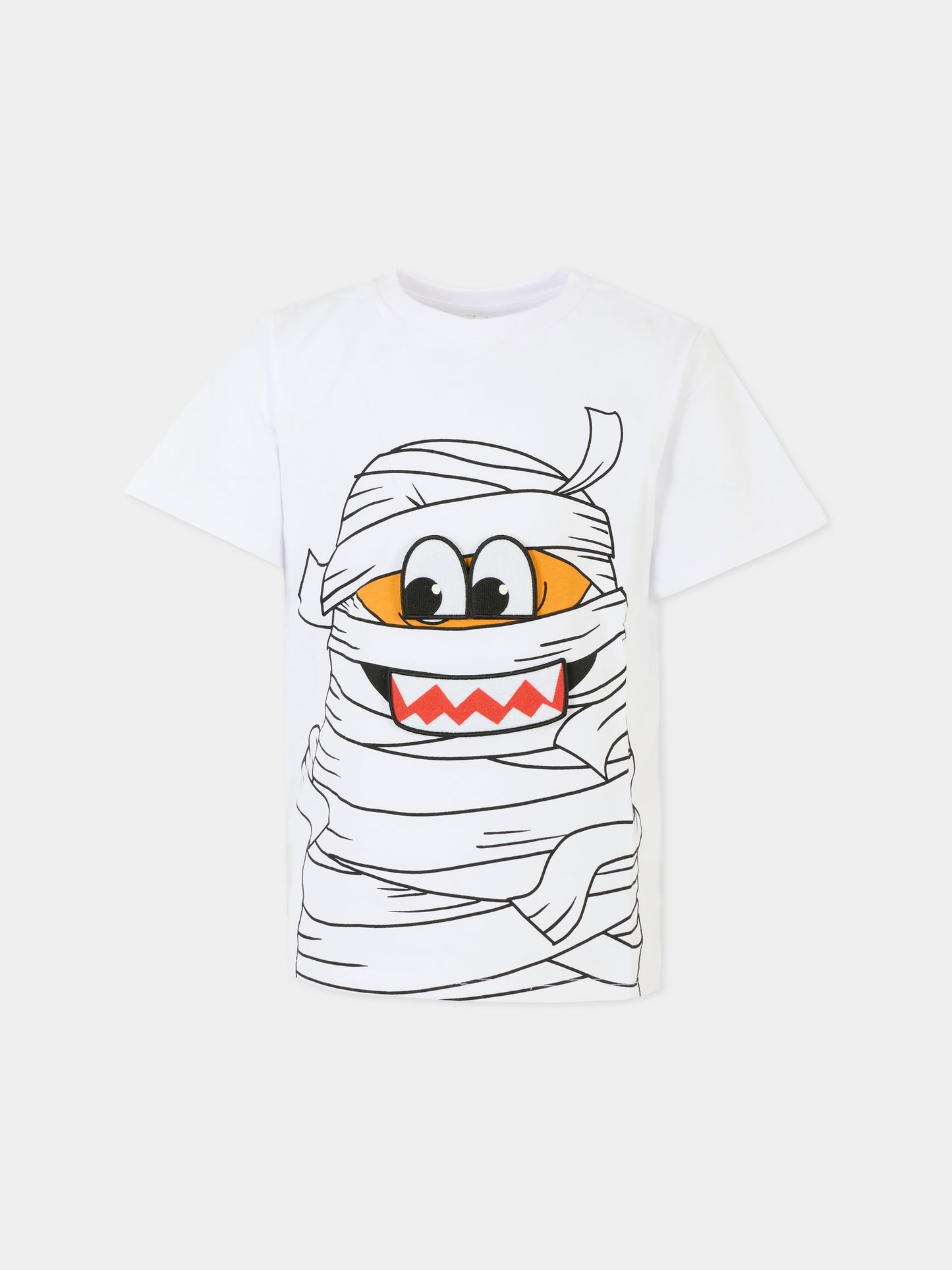 T-shirt bianca per bambino con stampa mummia,Stella Mccartney Kids,TX8P11 Z0434 100