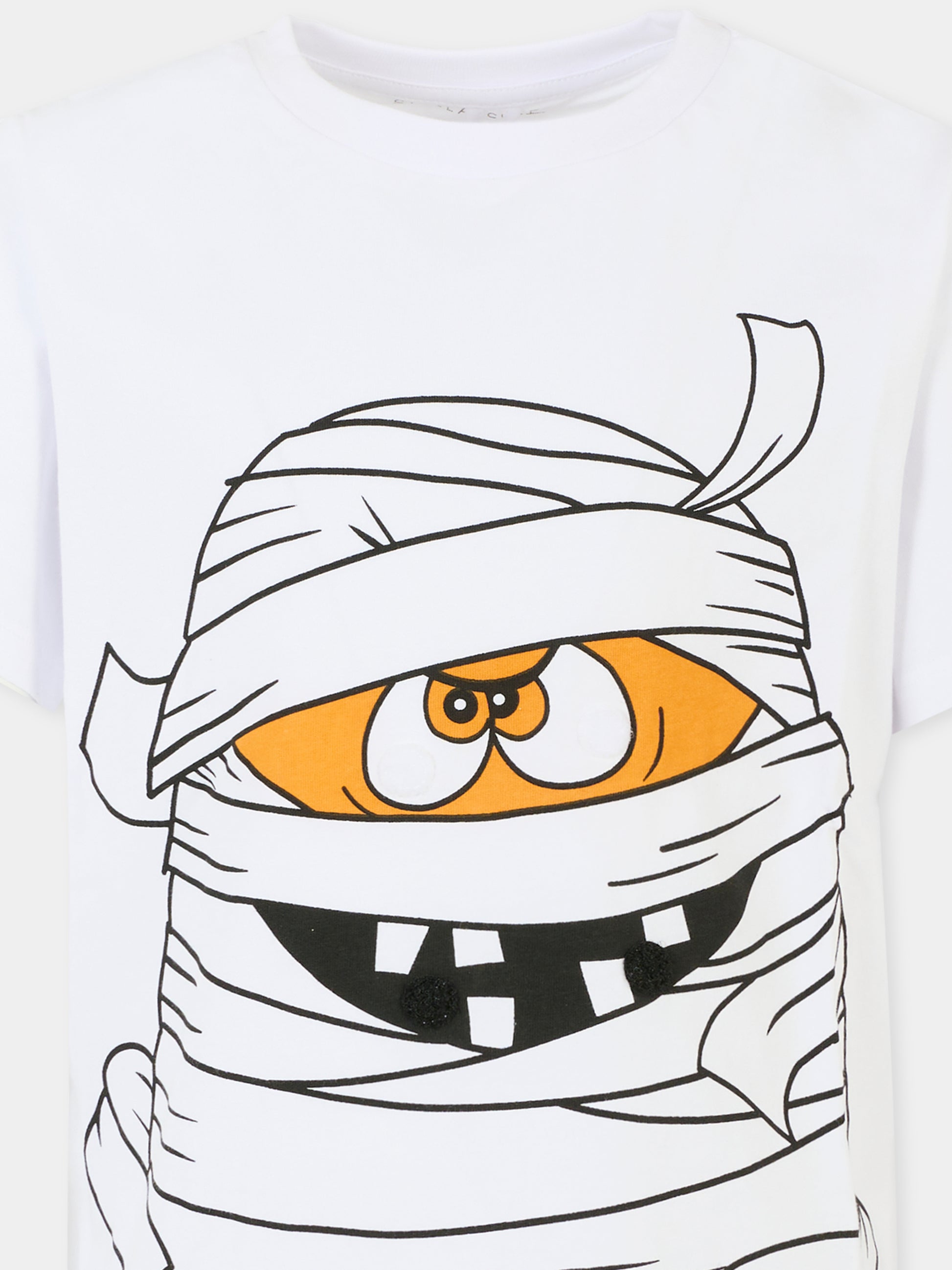 T-shirt bianca per bambino con stampa mummia,Stella Mccartney Kids,TX8P11 Z0434 100