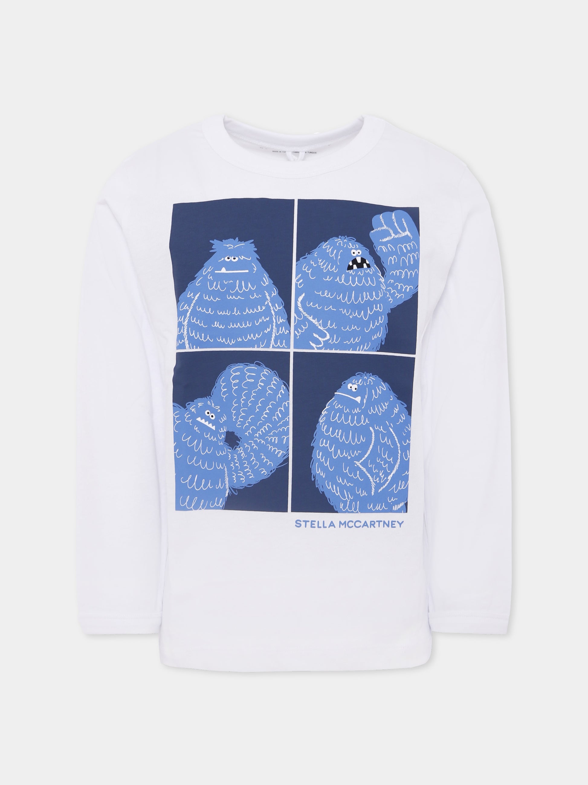T-shirt bianca per bambino con mostro e logo,Stella Mccartney Kids,TX8Q20 Z0434 100