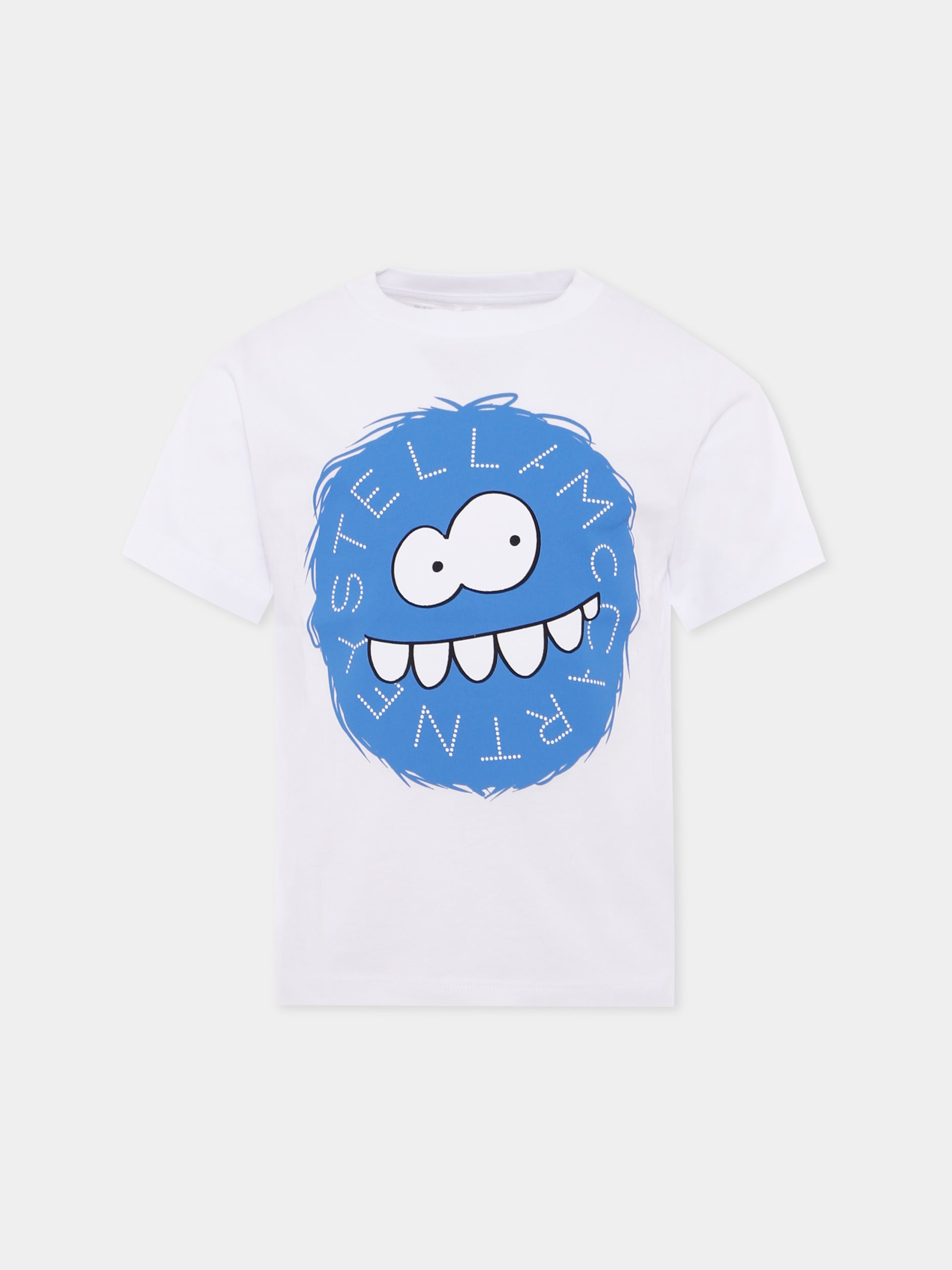 T-shirt bianca per bambino con stampa mostro,Stella Mccartney Kids,TX8Q31 Z0434 100
