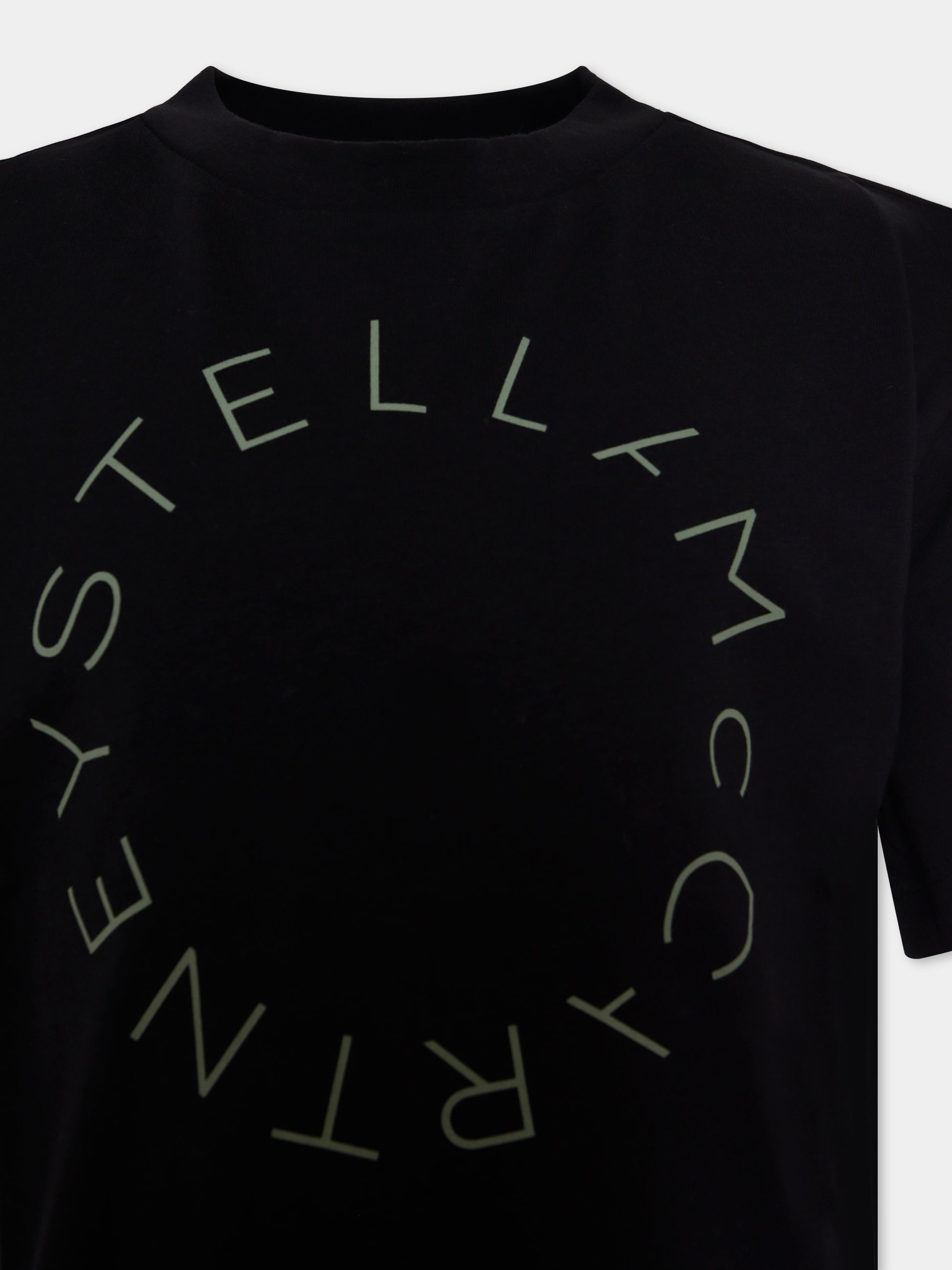 T-shirt nera per bambini con logo verde,Stella Mccartney Kids,TX8S01 Z0434 930