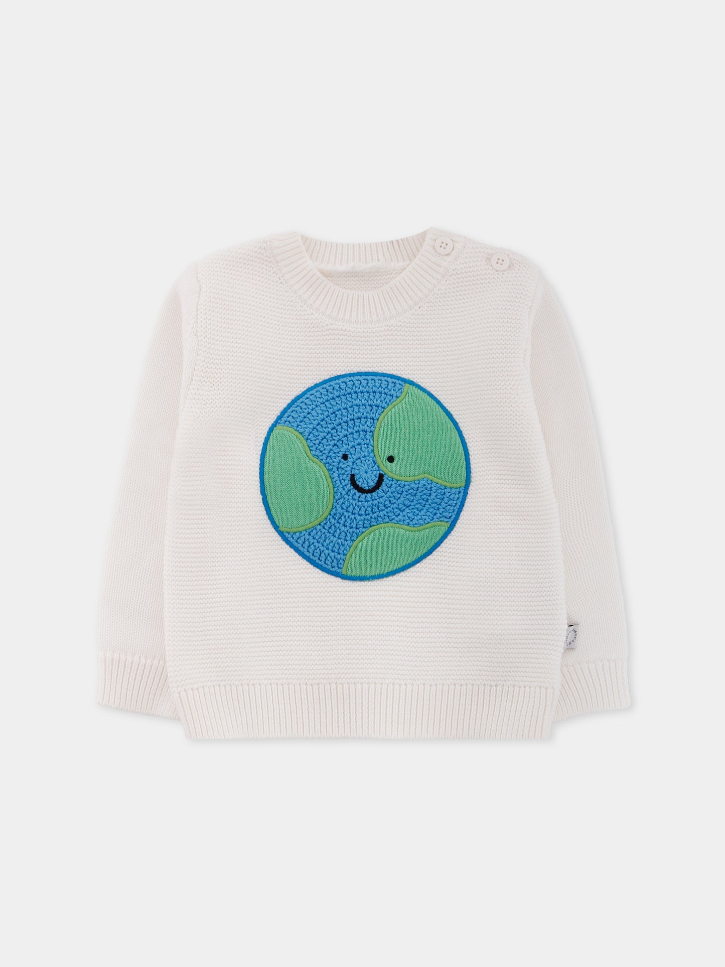Maglione avorio per neonati con mondo sorridente,Stella Mccartney Kids,TX9540 Z2423 101