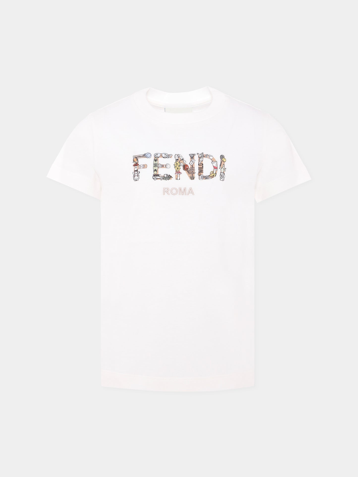 T-shirt bianca con logo per bambino,Fendi Kids,JMI487 7AJ F0TU9