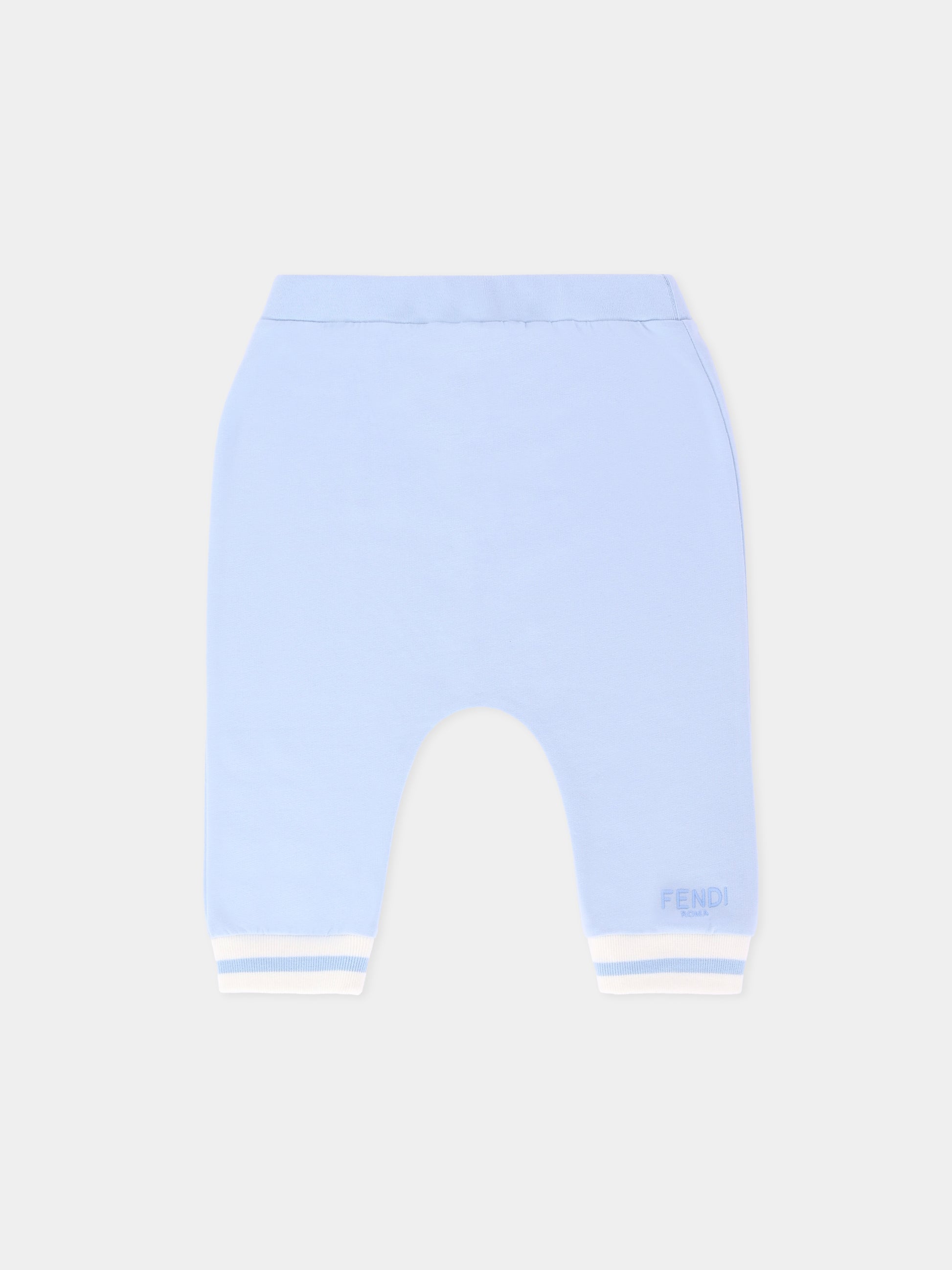 Pantaloni celesti per neonato con logo,Fendi Kids,BUF252 8RA F19J4