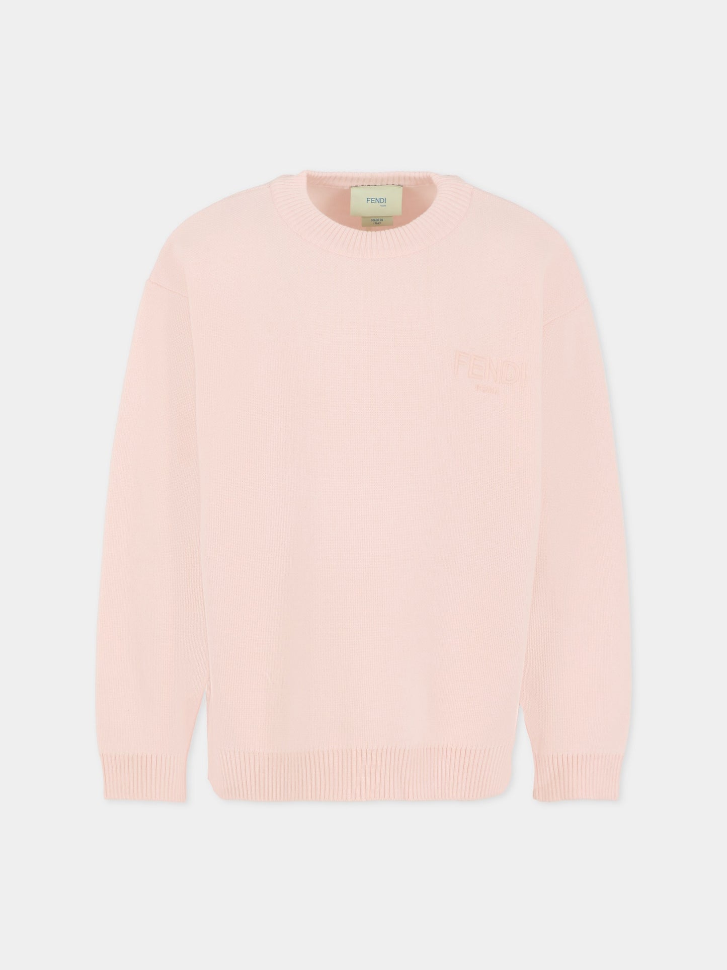 Maglione rosa per bambina con logo ricamato,Fendi Kids,JUG192 AUKU F0ZKY