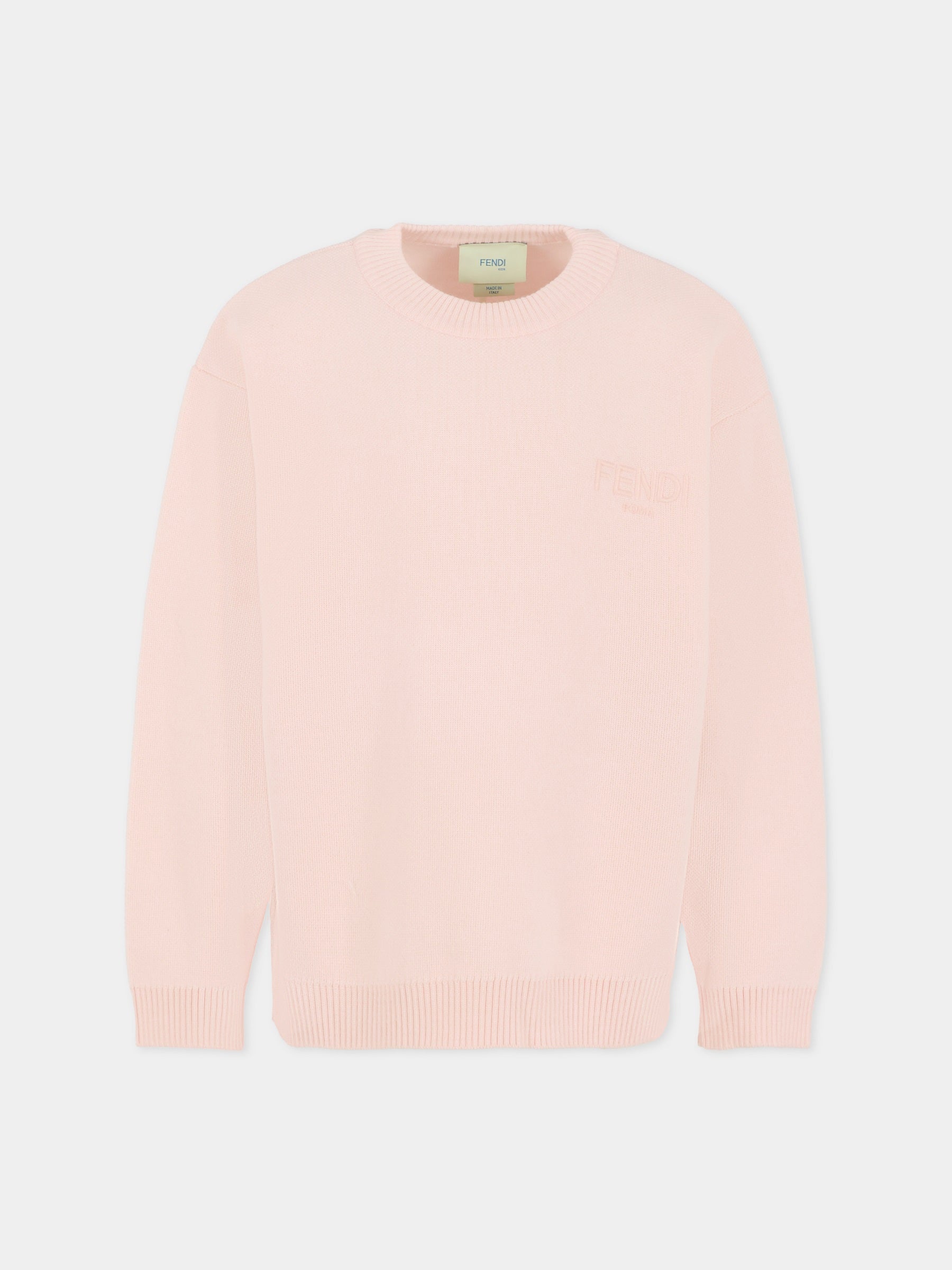 Maglione rosa per bambina con logo ricamato,Fendi Kids,JUG192 AUKU F0ZKY