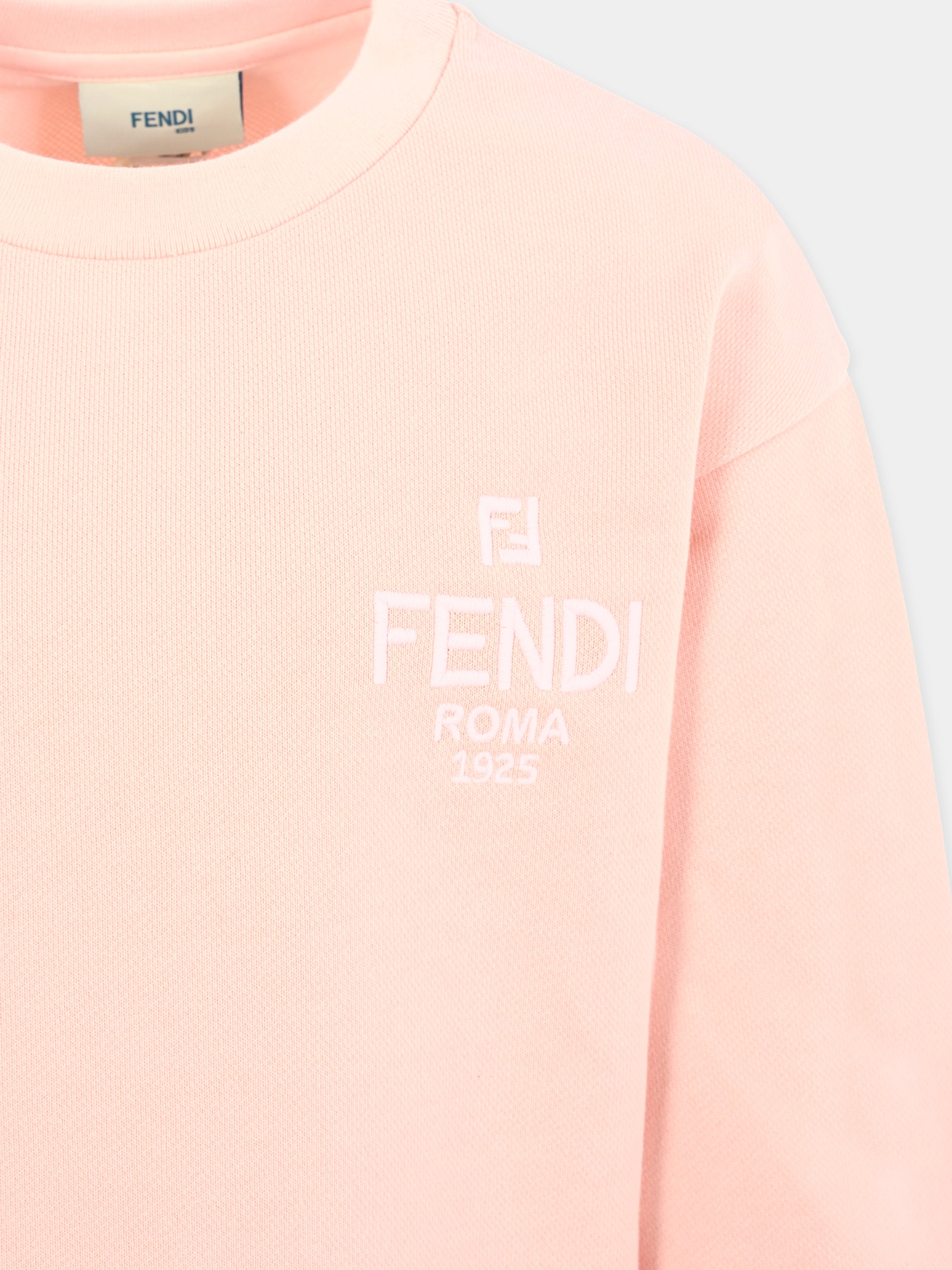Felpa rosa per bambina con logo ricamato,Fendi Kids,JUH104 5V0 F0ZKY