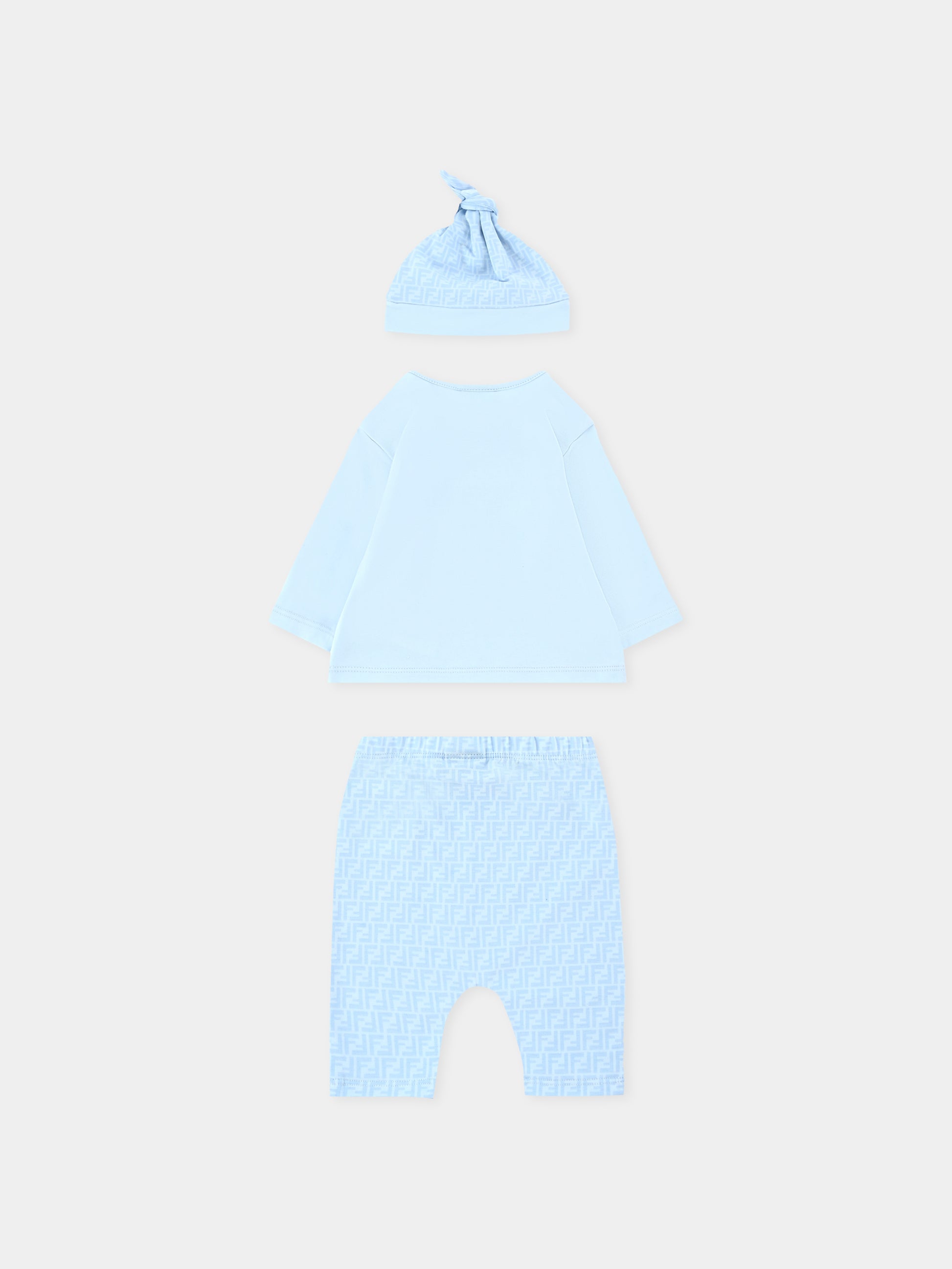 Completo nascita celeste per neonato con orsetto Fendi,Fendi Kids,BUK140 ST8 F19J4