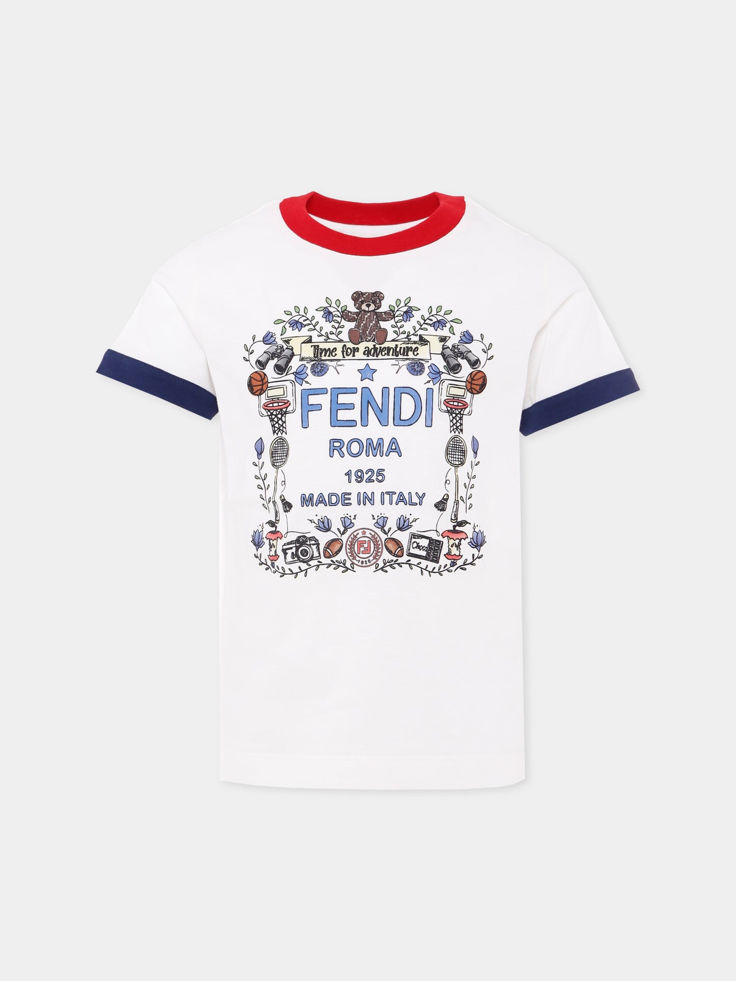 T-shirt bianca con logo per bambino,Fendi Kids,JMI489 7AJ F0TU9