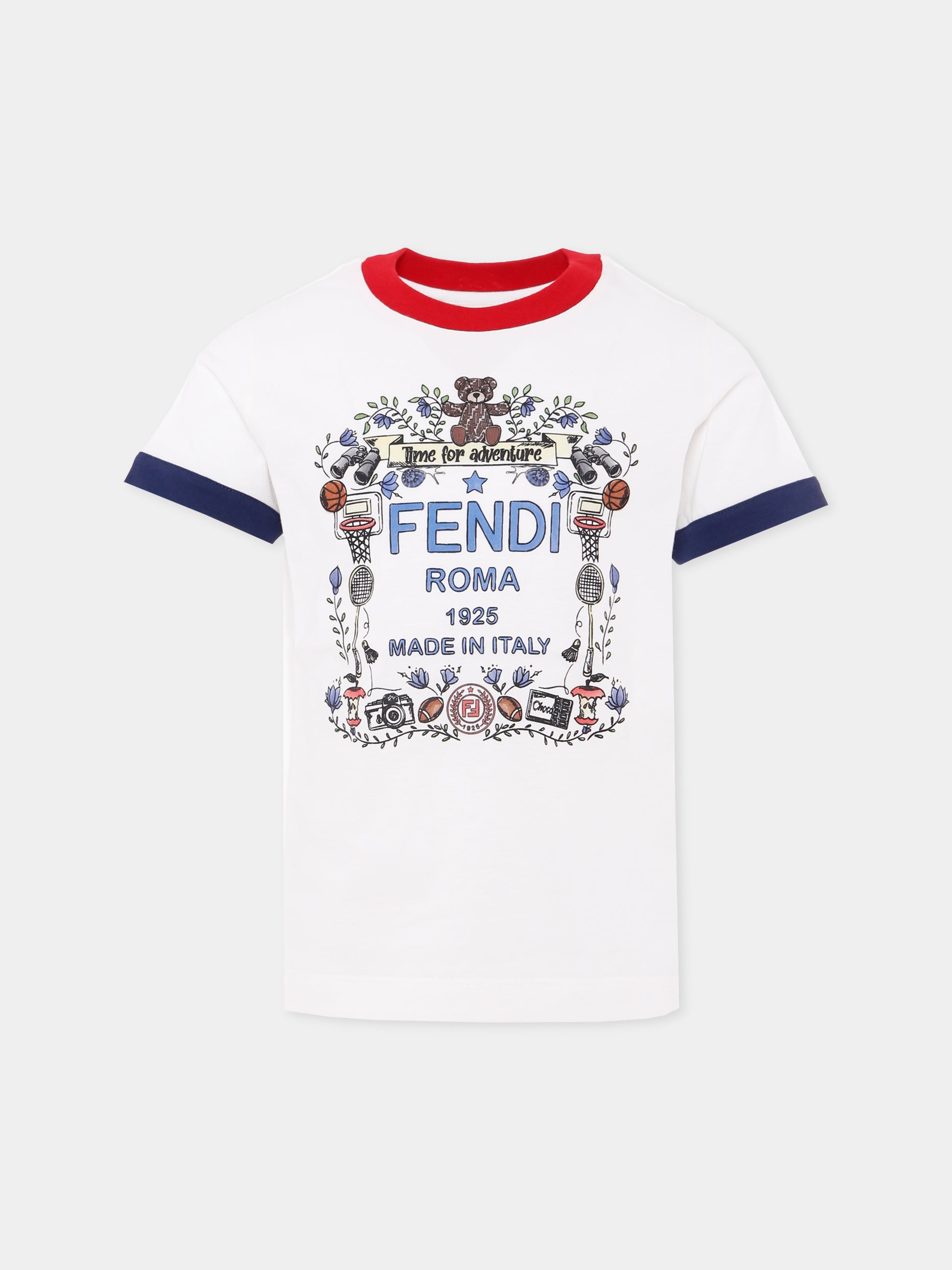 T-shirt bianca con logo per bambino,Fendi Kids,JMI489 7AJ F0TU9