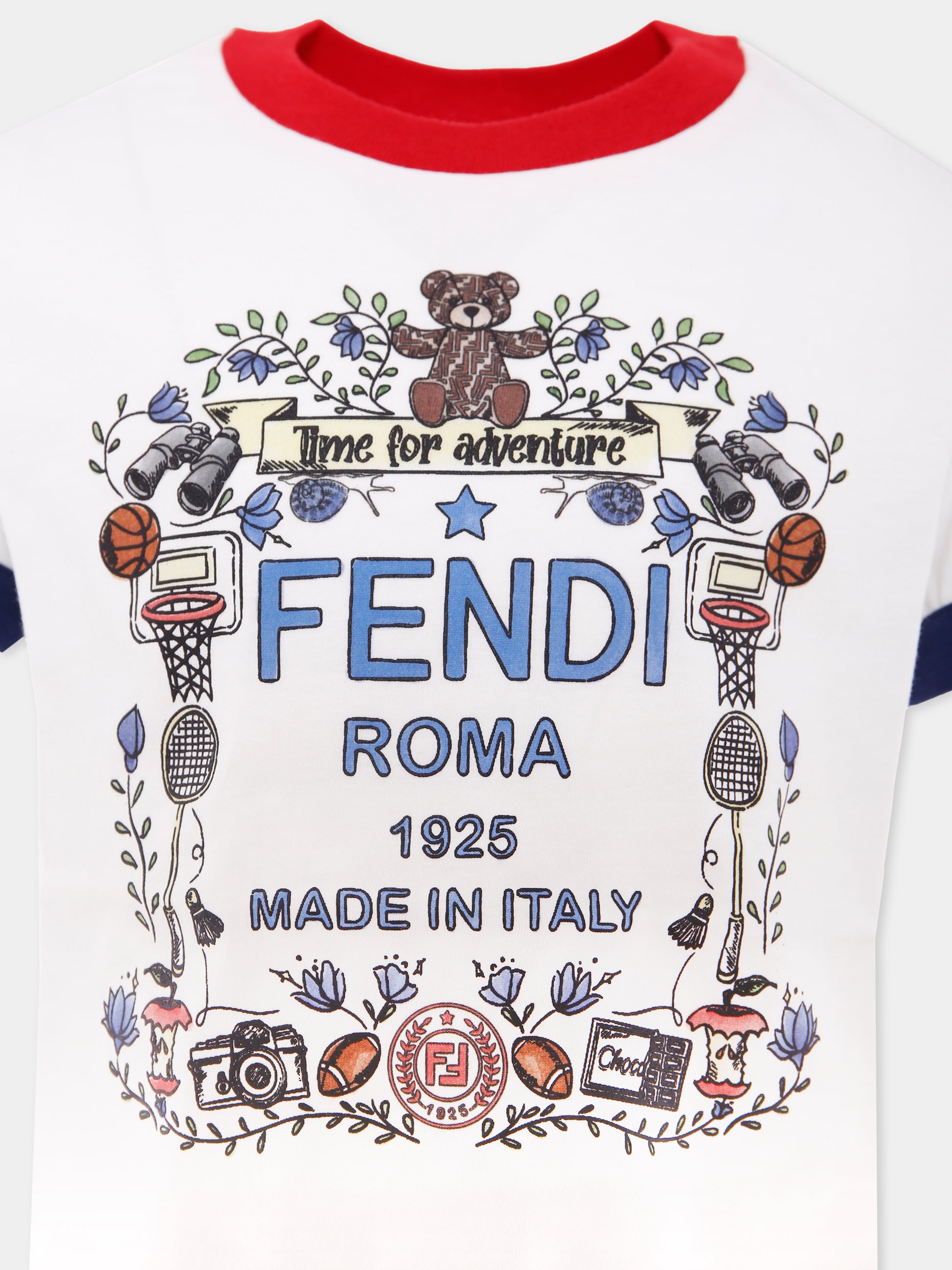 T-shirt bianca con logo per bambino,Fendi Kids,JMI489 7AJ F0TU9