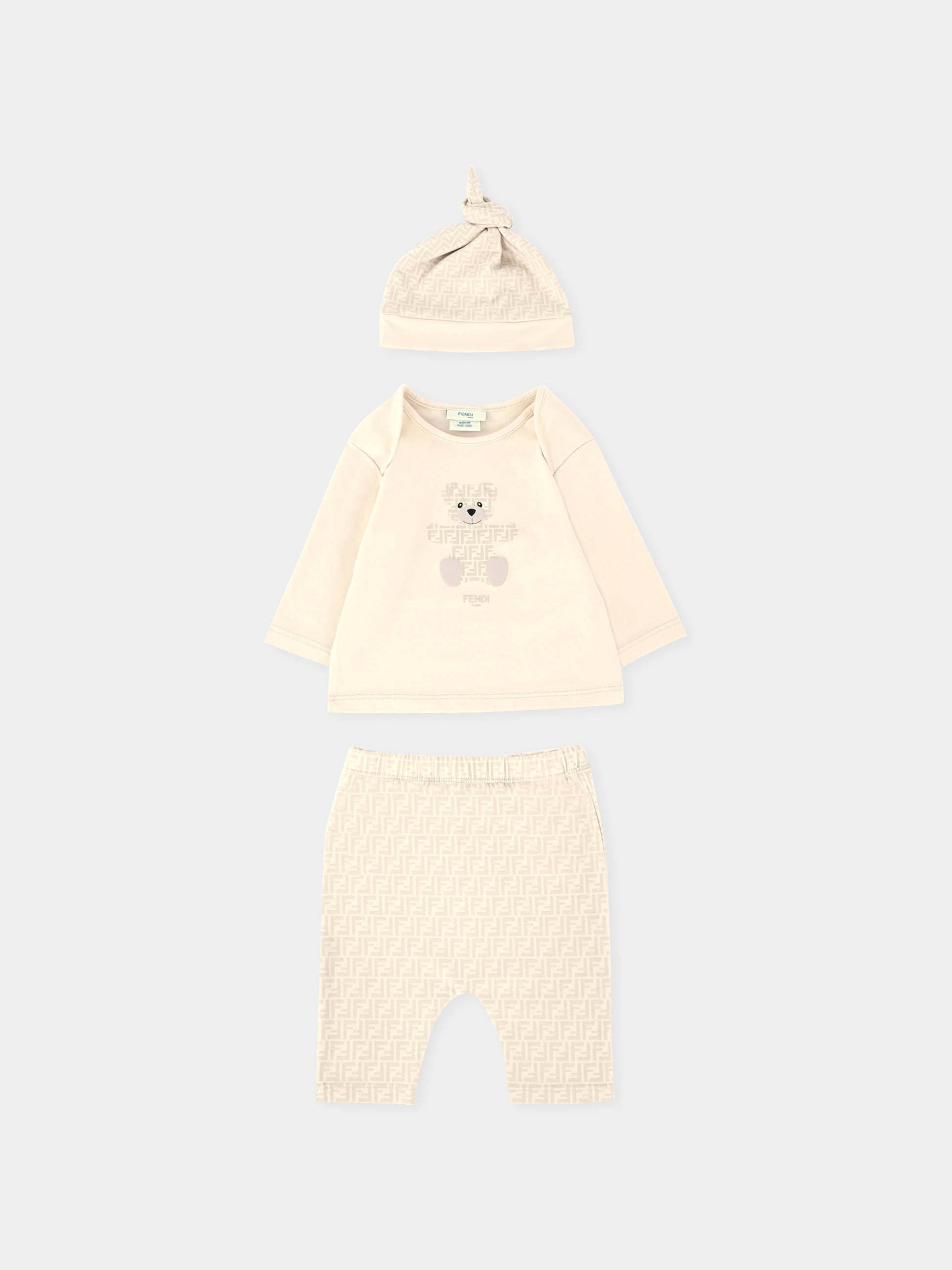 Completo nascita beige per neonati con orsetto Fendi,Fendi Kids,BUK140 ST8 F19J5