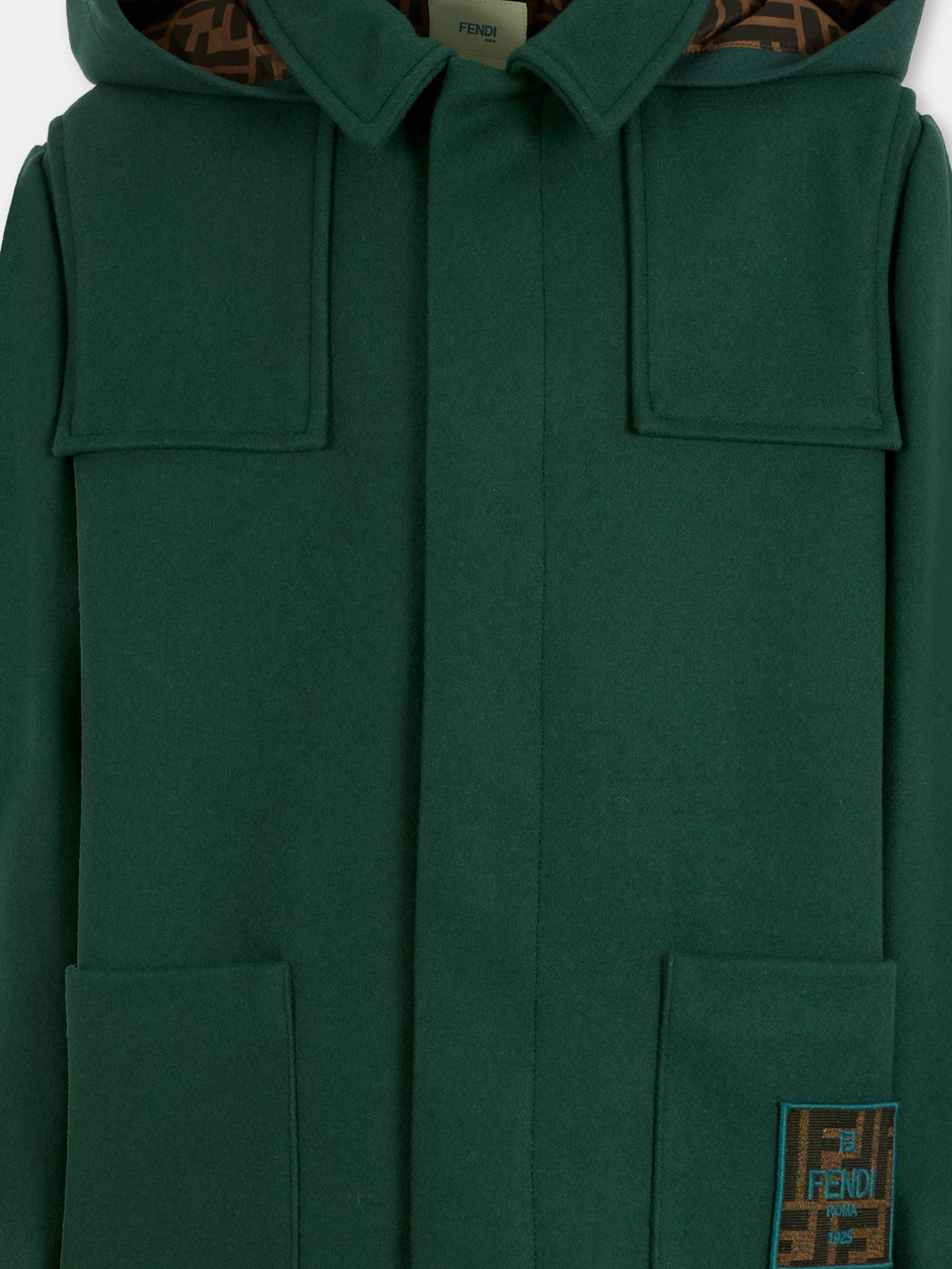 Cappotto verde per bambini con patch logato,Fendi Kids,JUA244 AUKO F0E3J