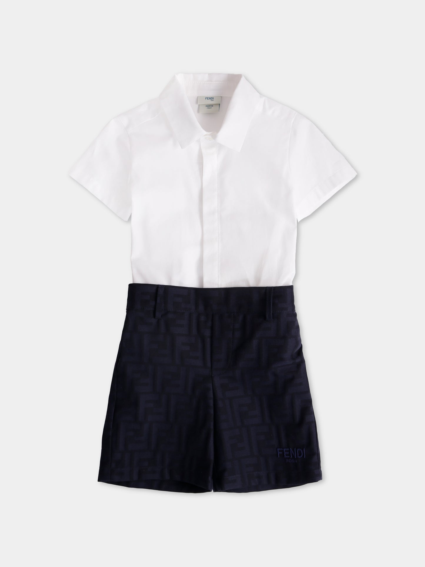 Completo elegante bianco e blu per neonato,Fendi Kids,BML158 AS64 F1I11
