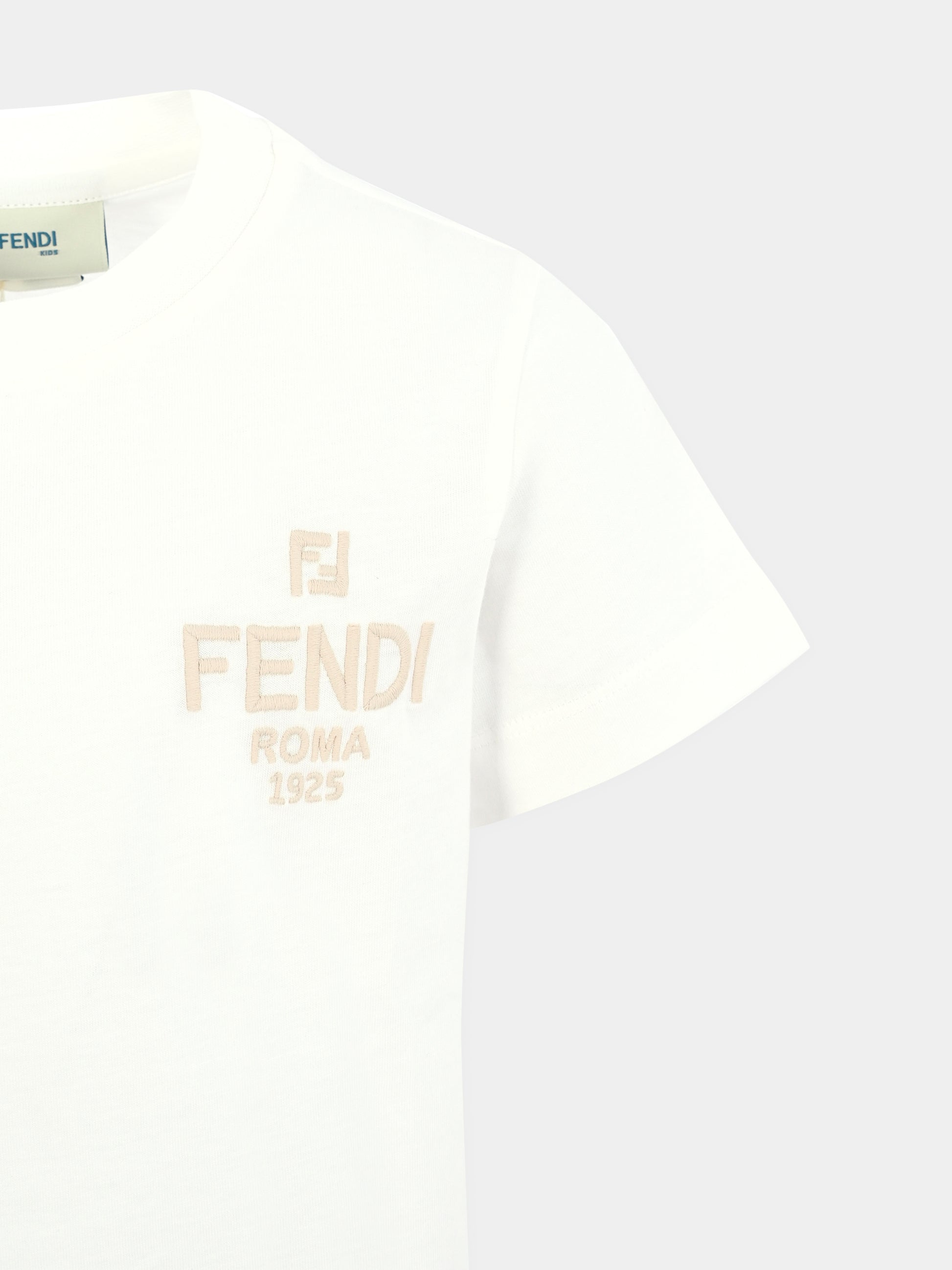 T-shirt bianco per bambini con logo ricamato,Fendi Kids,JUI190 7AJ F0TU9