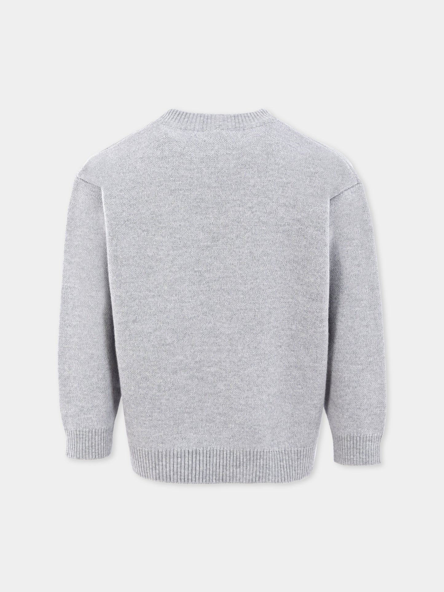 Maglione grigio per bambina con logo ricamato,Fendi Kids,JUG192 AUKU F0WG5