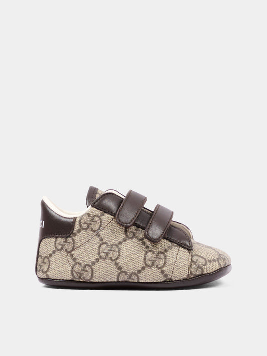 Beige sneakers for babykids with GG