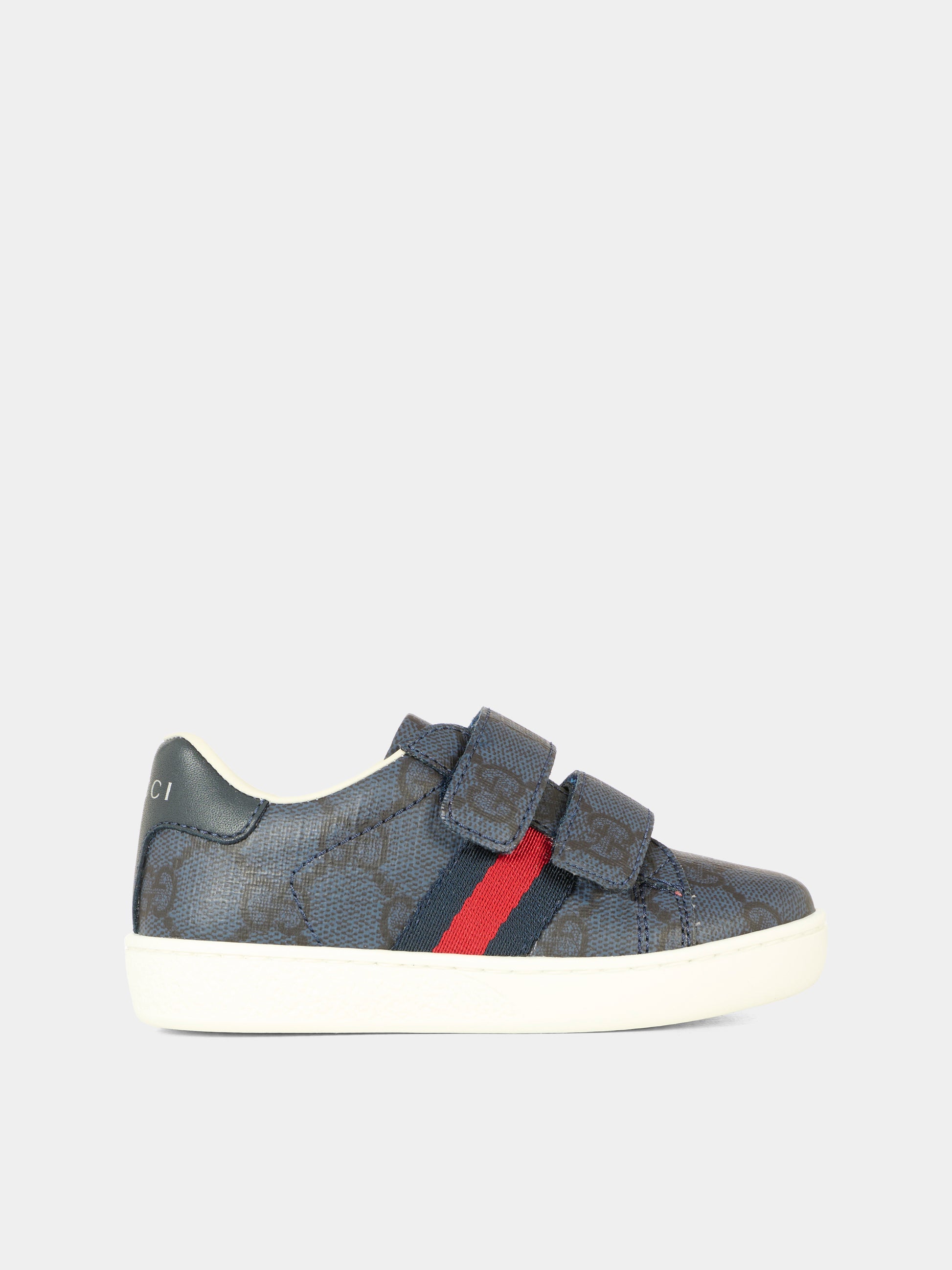 Sneakers Ace blu per neonati e bambini con dettaglio Web,Gucci Kids,463088 FAD47 8454