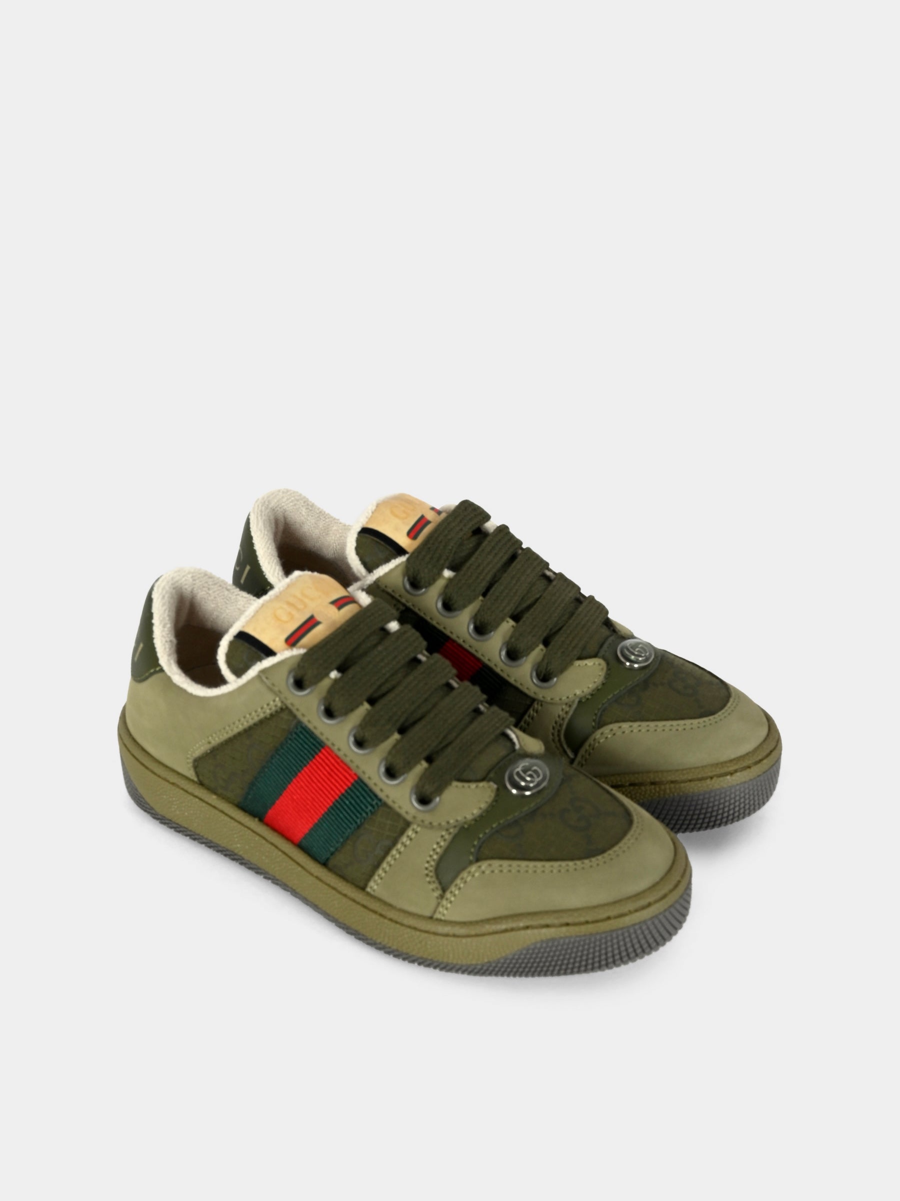 Sneakers Screener verdi per bambini con dettaglio Web,Gucci Kids,626620 FAD94 3243