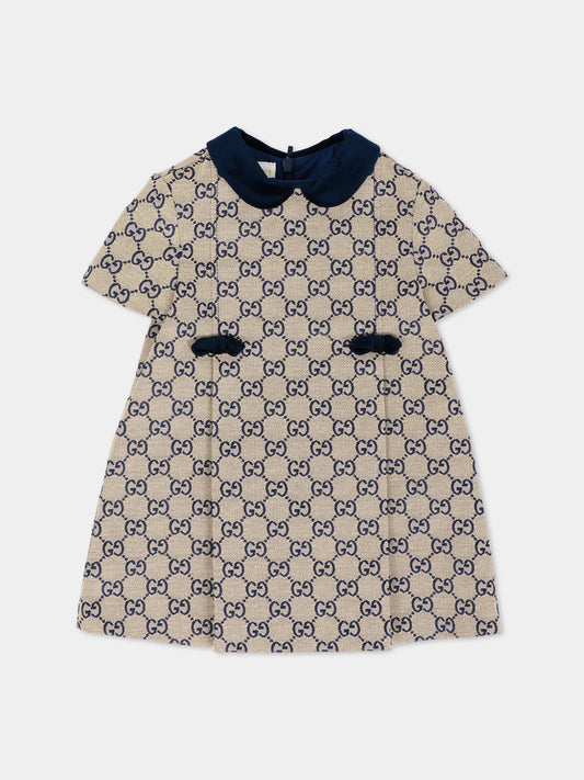 Vestito beige per neonata con fiocchi,Gucci Kids,828494 XWA2M 9118