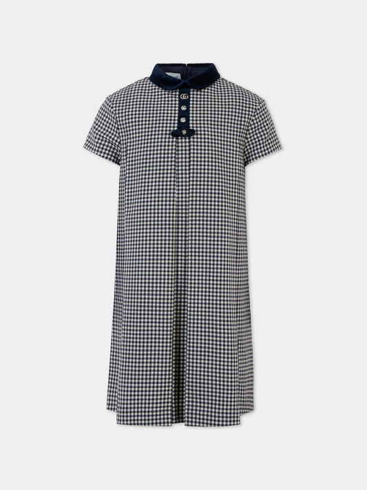 Vestito blu per bambina con GG di cristalli,Gucci Kids,828476 XWA5B 9062