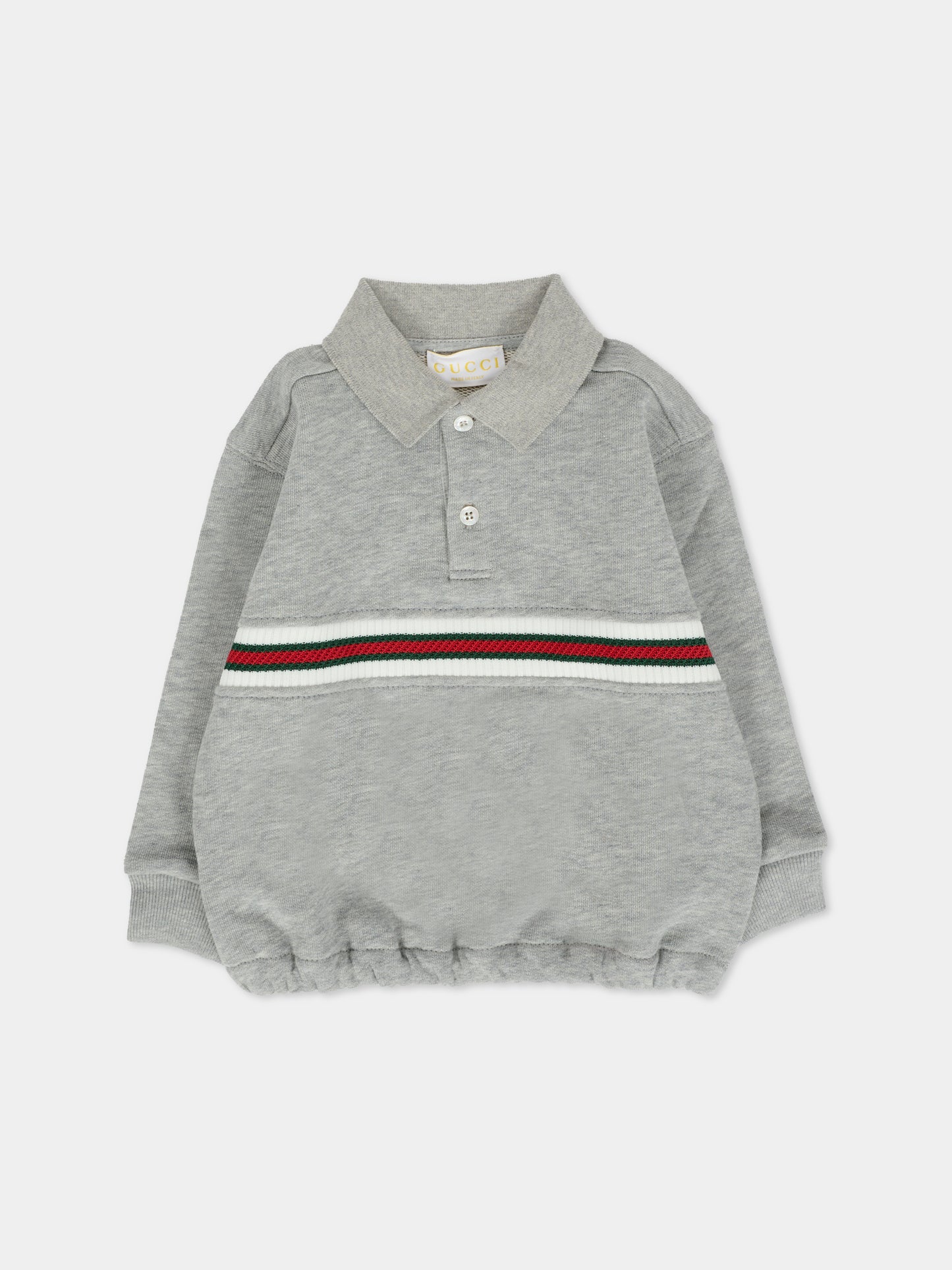 Felpa grigia per neonato con dettaglio Web,Gucci Kids,832312 XJHBB 1183