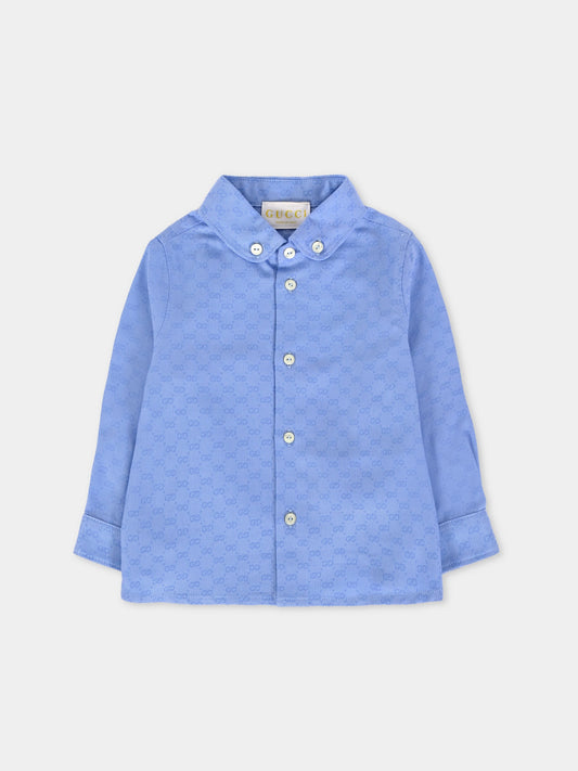 Camicia azzurra per neonato con motivo GG,Gucci Kids,824855 XWA5J 4910