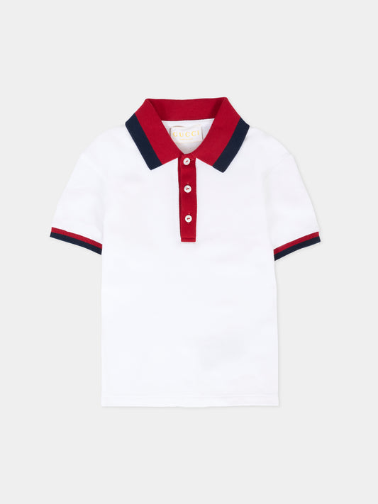 Polo bianca per neonato con dettaglio Web,Gucci Kids,832309 XJHAN 9250