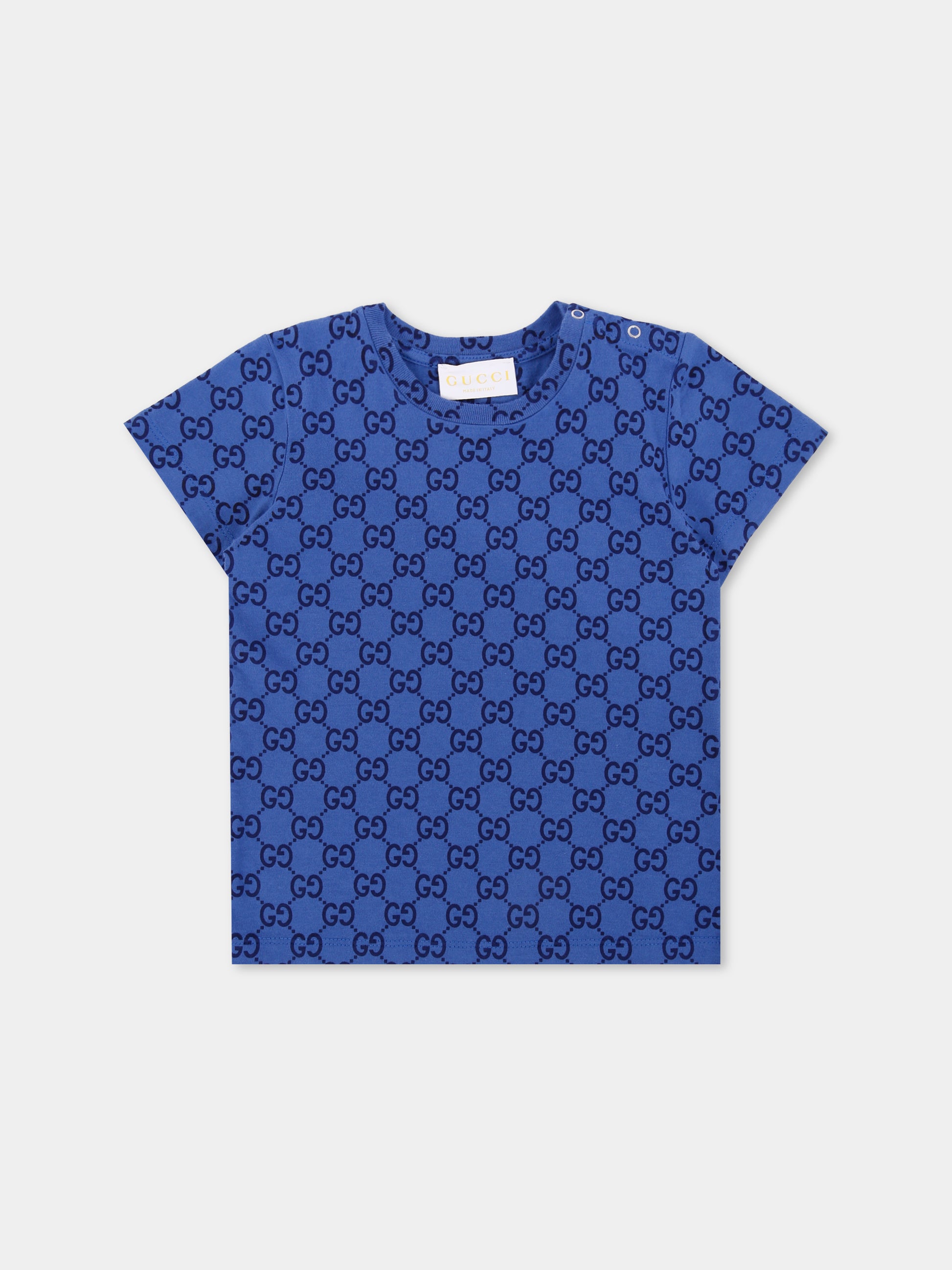 T-shirt blu per neonati con motivo GG,Gucci Kids,836273 XJHE8 4463