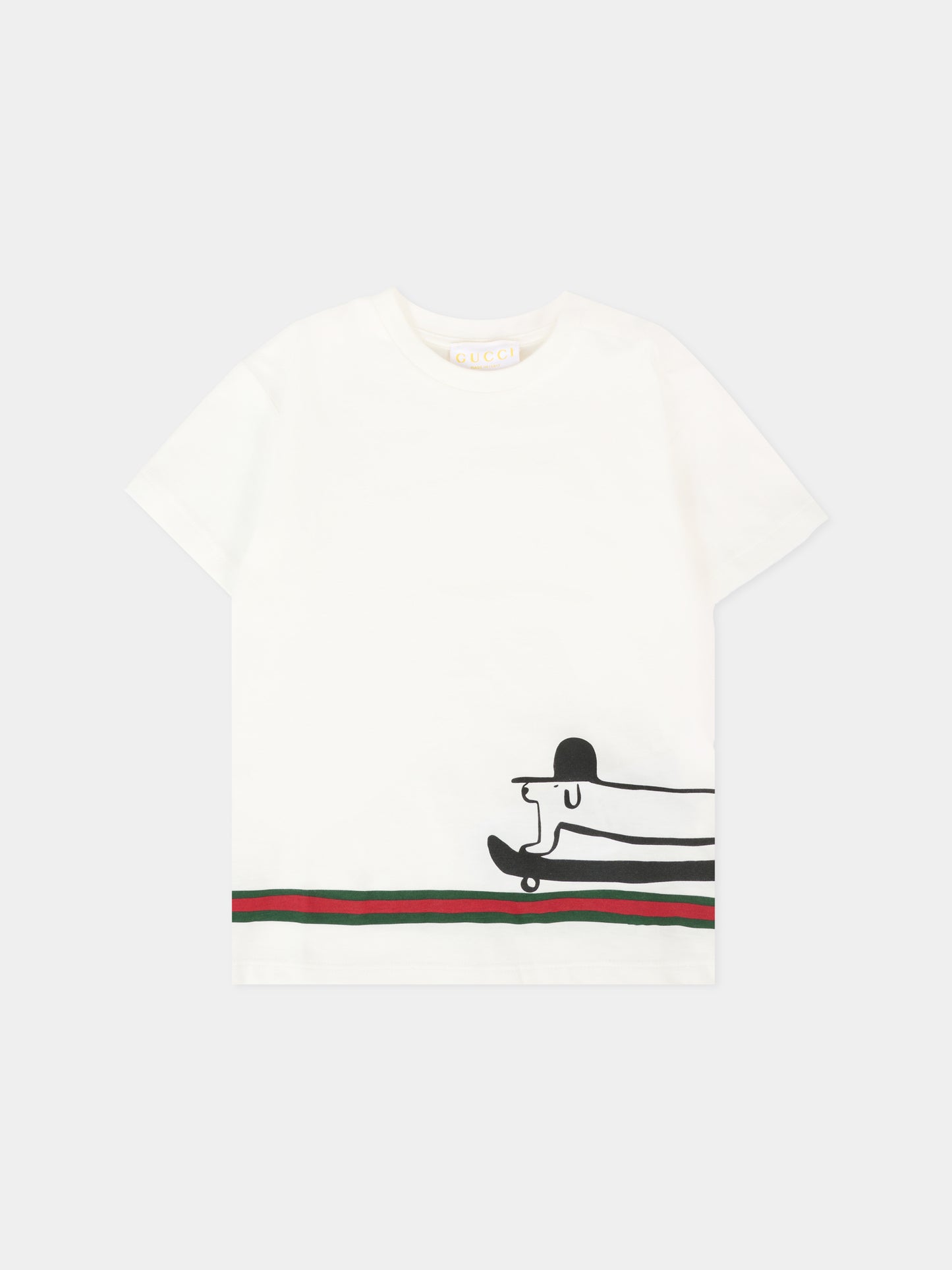 T-shirt bianca per neonati con stampa cane,Gucci Kids,837171 XJHBT 9214