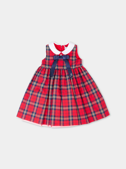 Vestito rosso per neonata con fiocco blu,Monnalisa,31F907 6149 4356