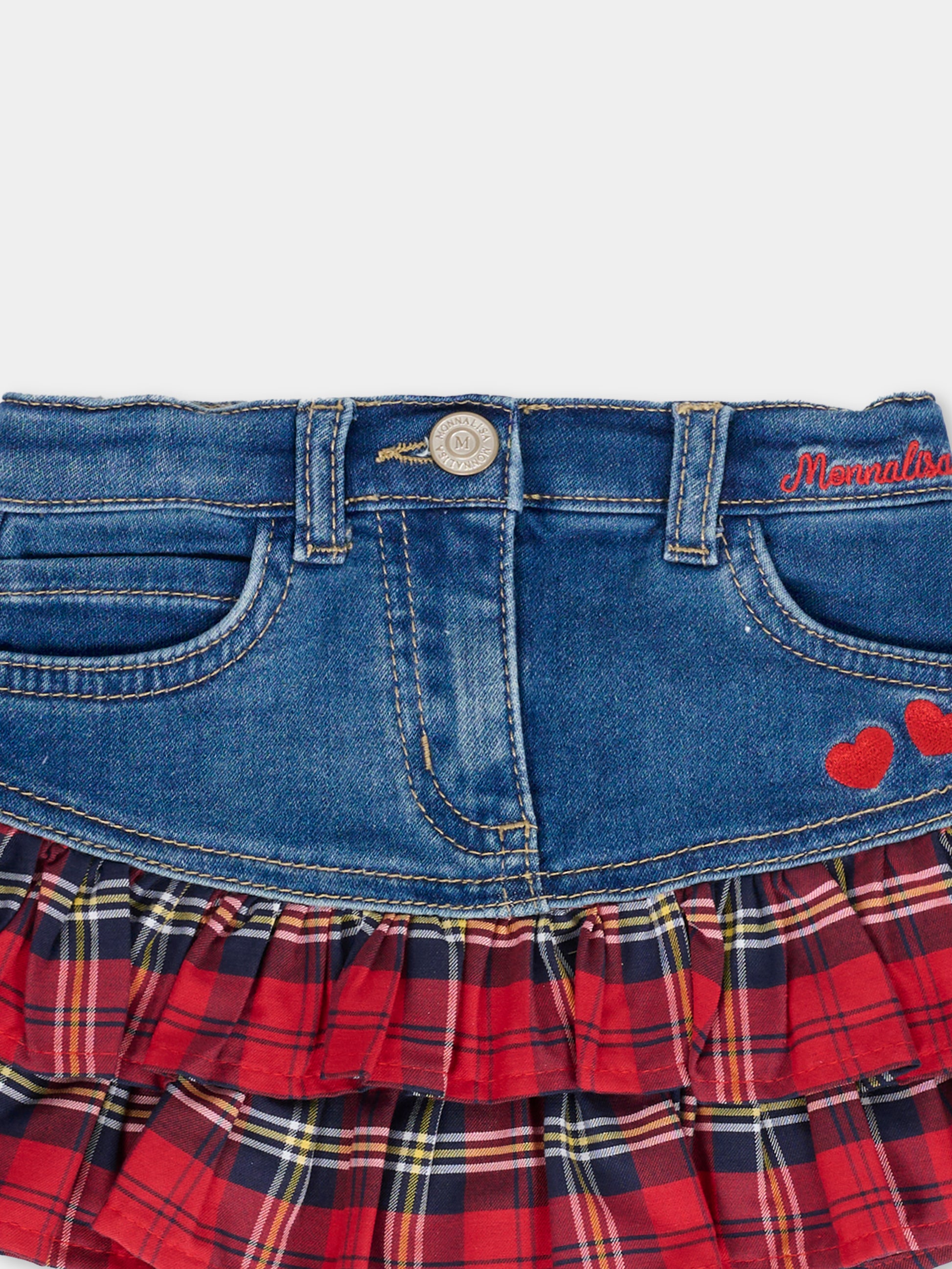 Gonna blu per neonata con logo e cuori,Monnalisa,39F702 6043 0055