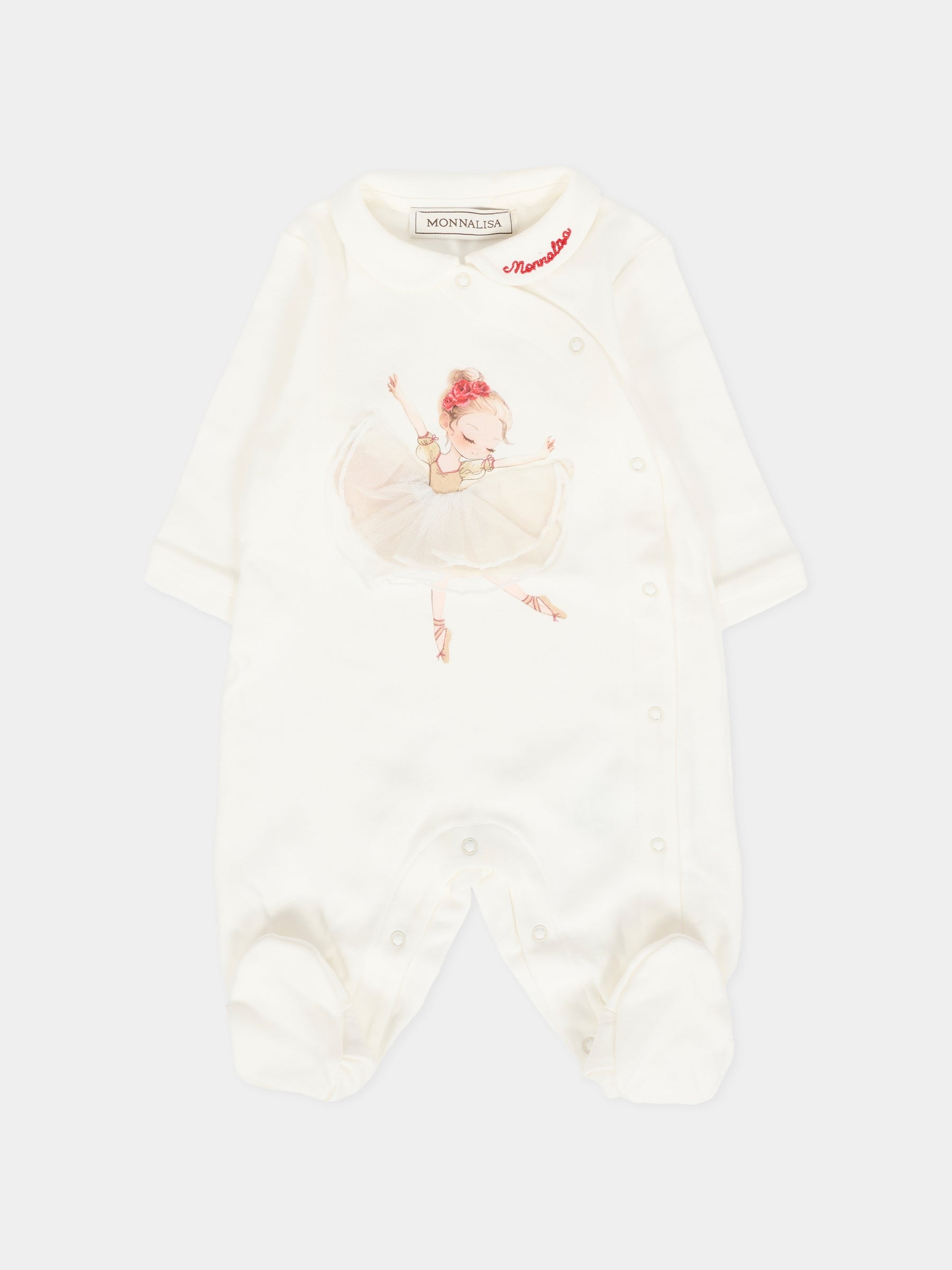 Tutina bianca per neonata con ballerina e logo,Monnalisa,35F210 6000 0143