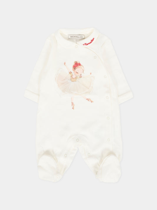 Tutina bianca per neonata con ballerina e logo,Monnalisa,35F210 6000 0143