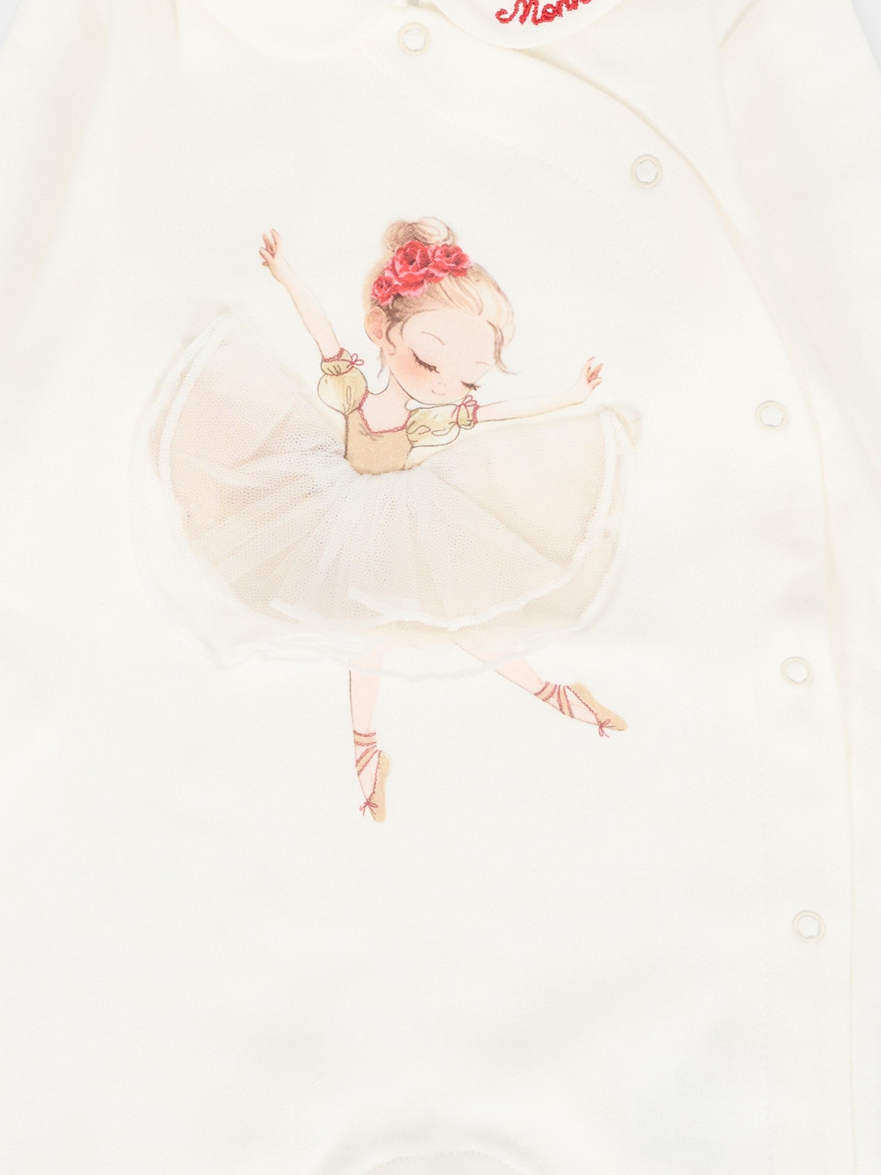 Tutina bianca per neonata con ballerina e logo,Monnalisa,35F210 6000 0143