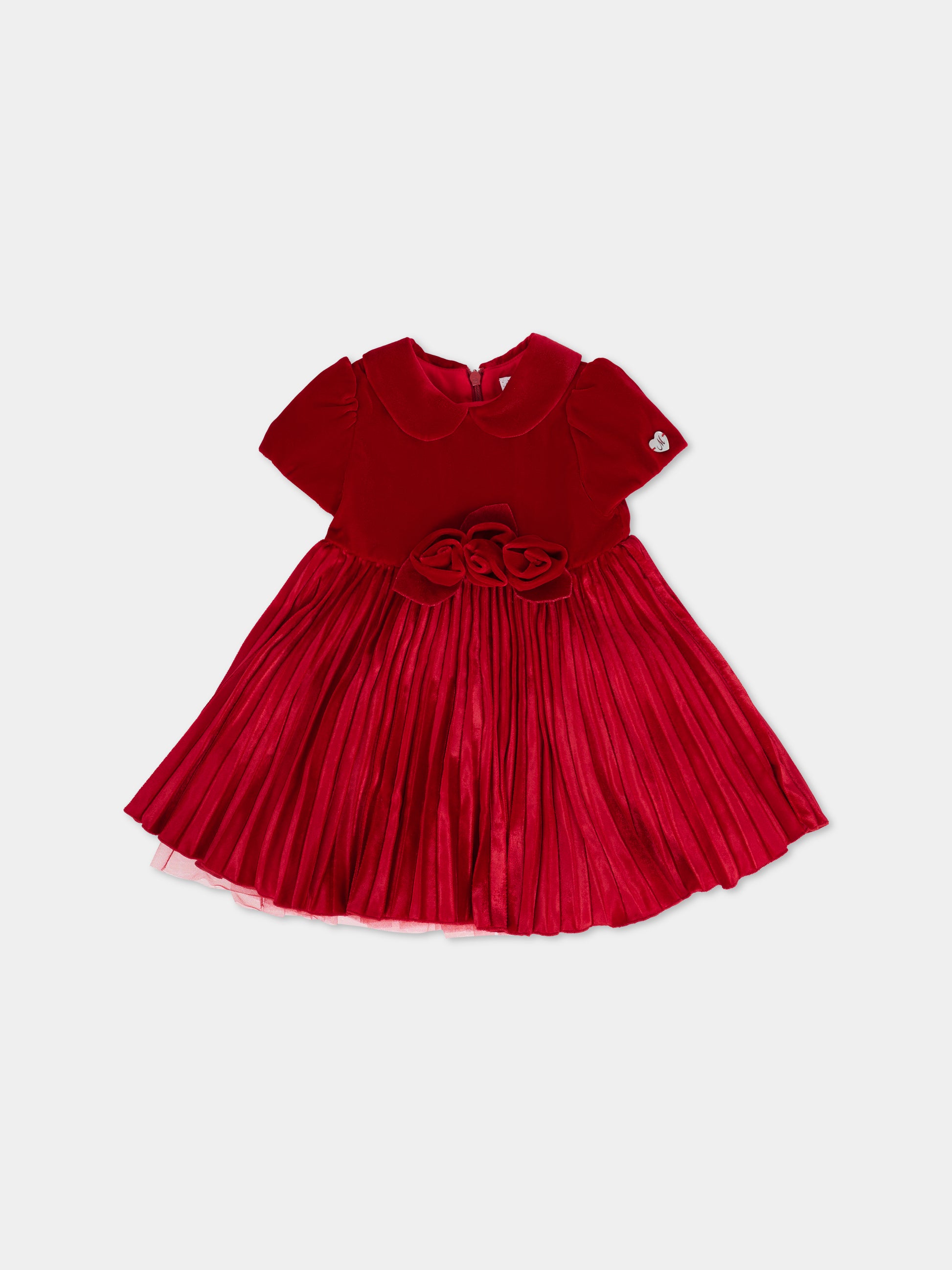 Vestito rosso per neonata con rose,Monnalisa,73F902 6803 0043