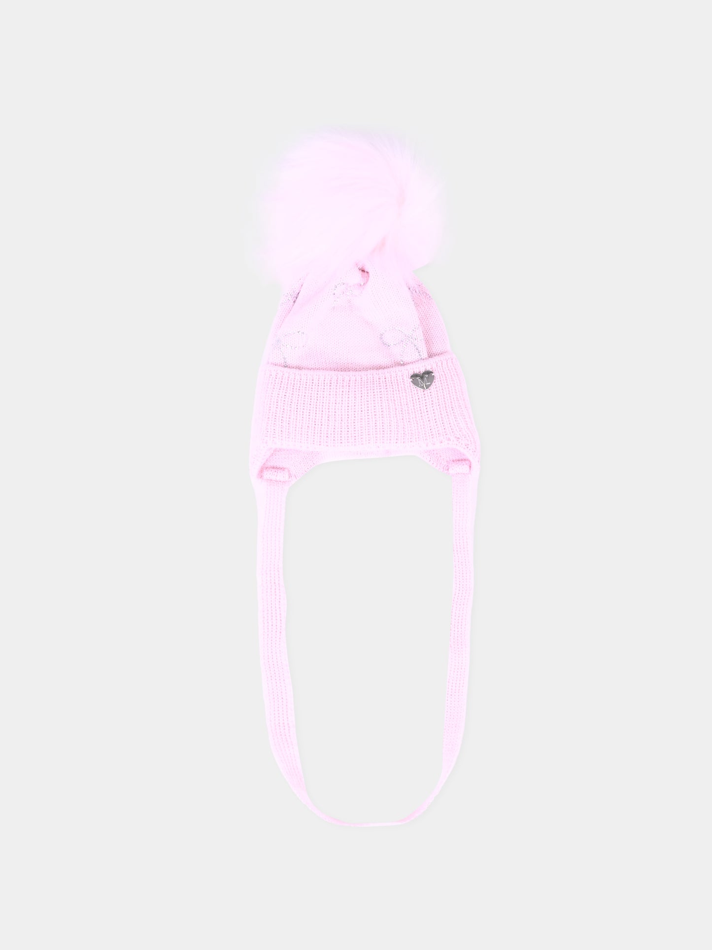 Berretto rosa per neonata con pompon,Monnalisa,37F003 6079 0090