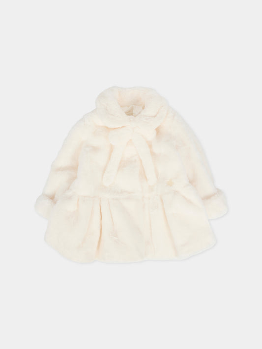 Ecopelliccia avorio per neonata con logo,Monnalisa,73F100 6033 0001