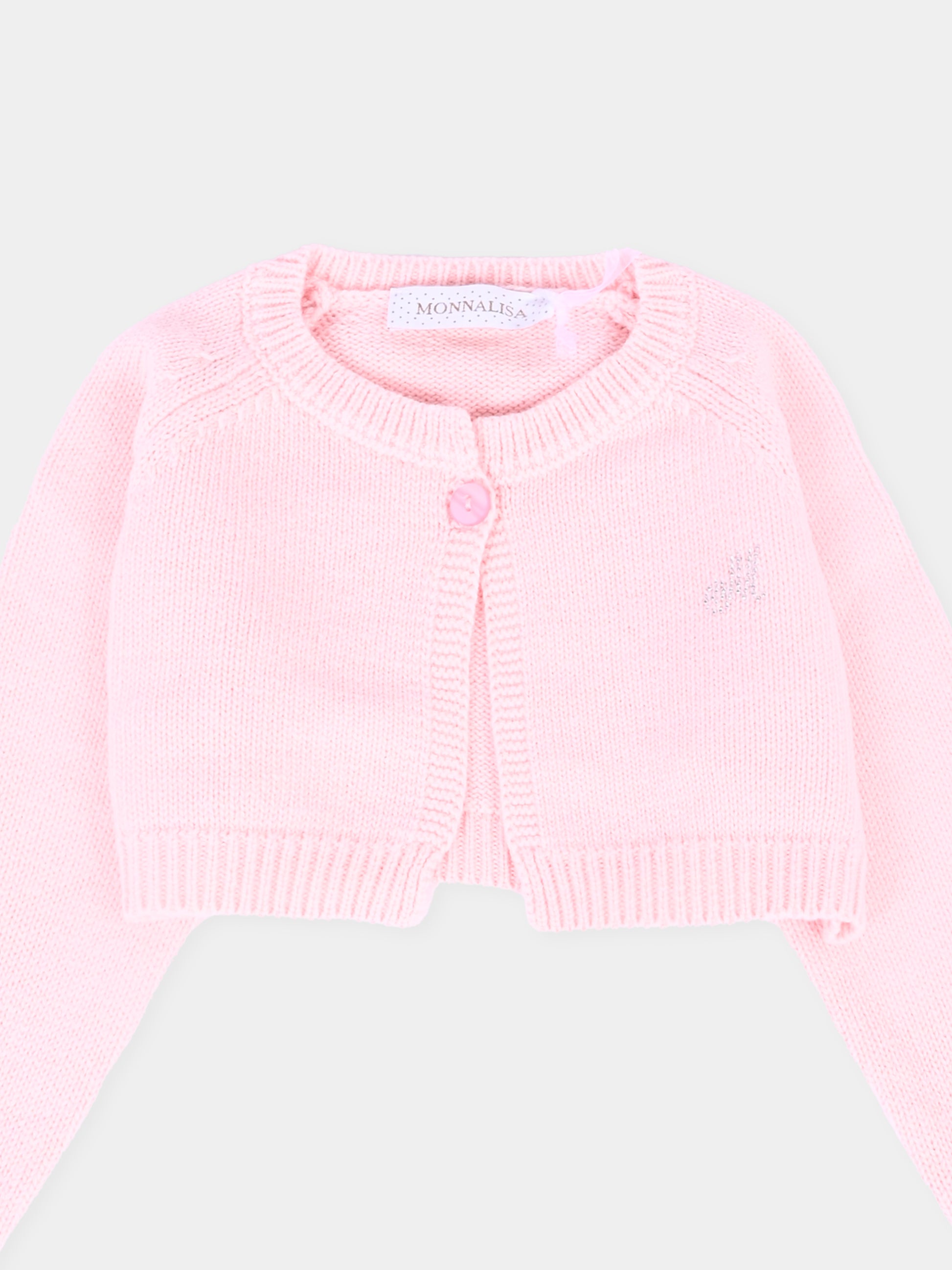Cardigan rosa per neonata con logo,Monnalisa,73F800 6060 0091