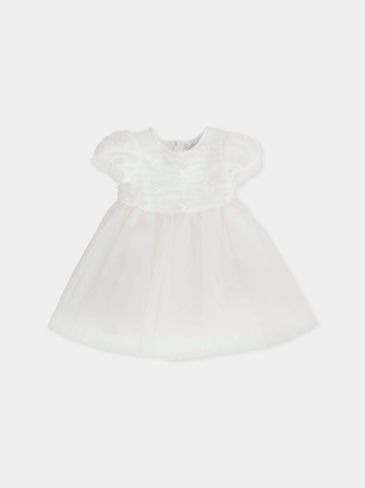 Vestito bianco per neonata con fiocchi,Monnalisa,73F903 6086 0001