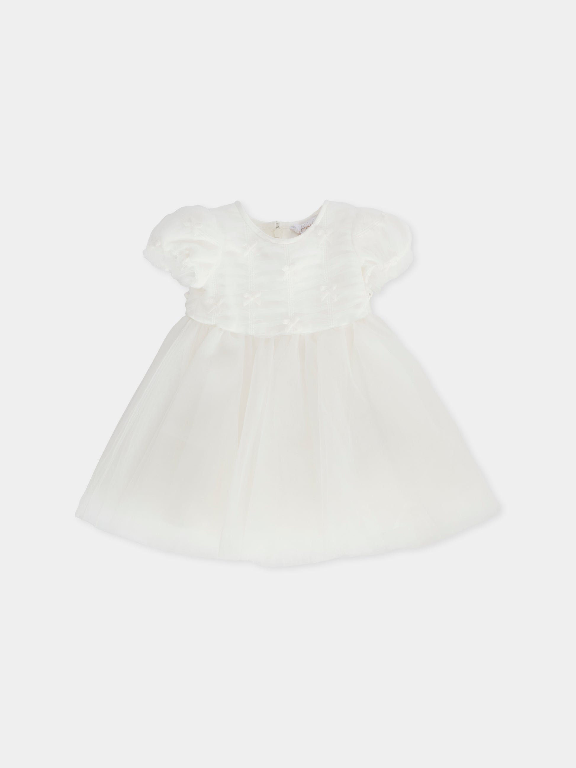 Vestito bianco per neonata con fiocchi,Monnalisa,73F903 6086 0001