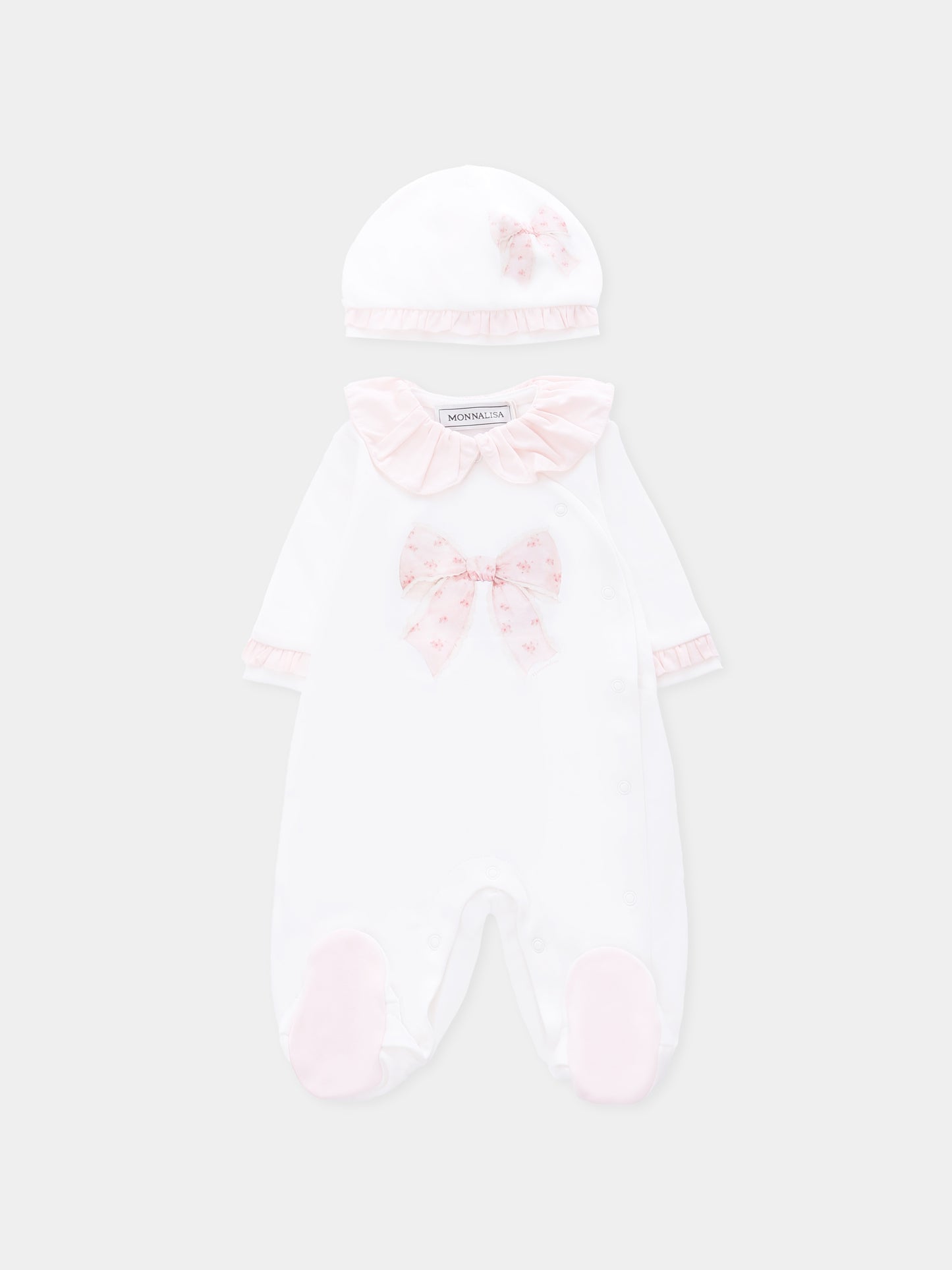 Set tutina bianco per neonata con fiocco,Monnalisa,35F500 6000 0001