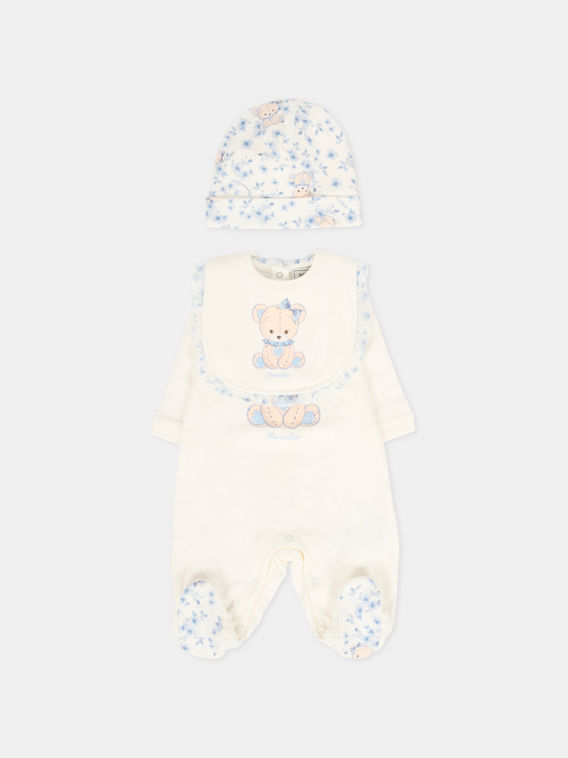 Set tutina avorio per neonata con orsetto celeste,Monnalisa,35F508 6000 0151