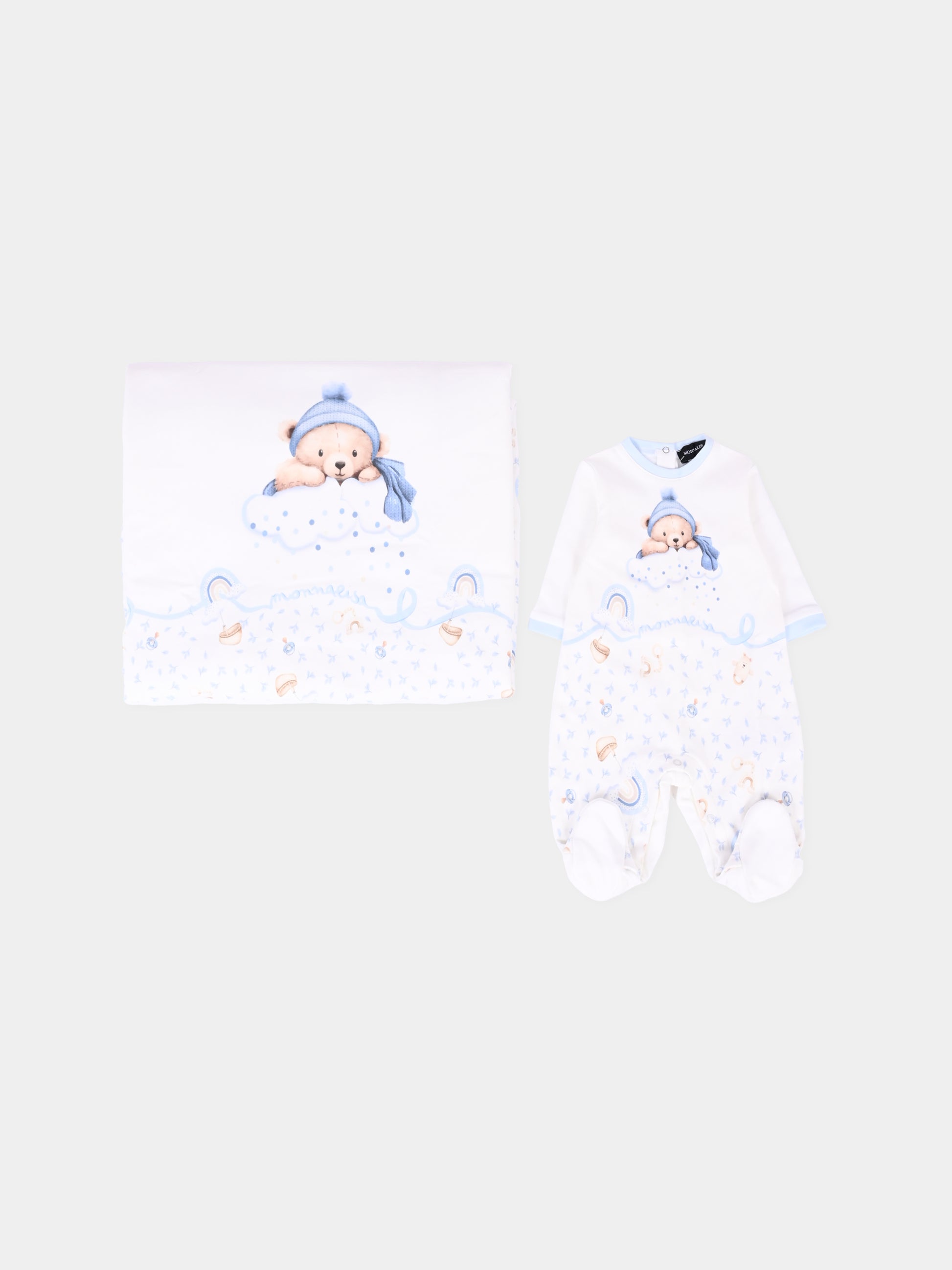 Set tutina bianco per neonato con orso,Monnalisa,22F512 6000 0152