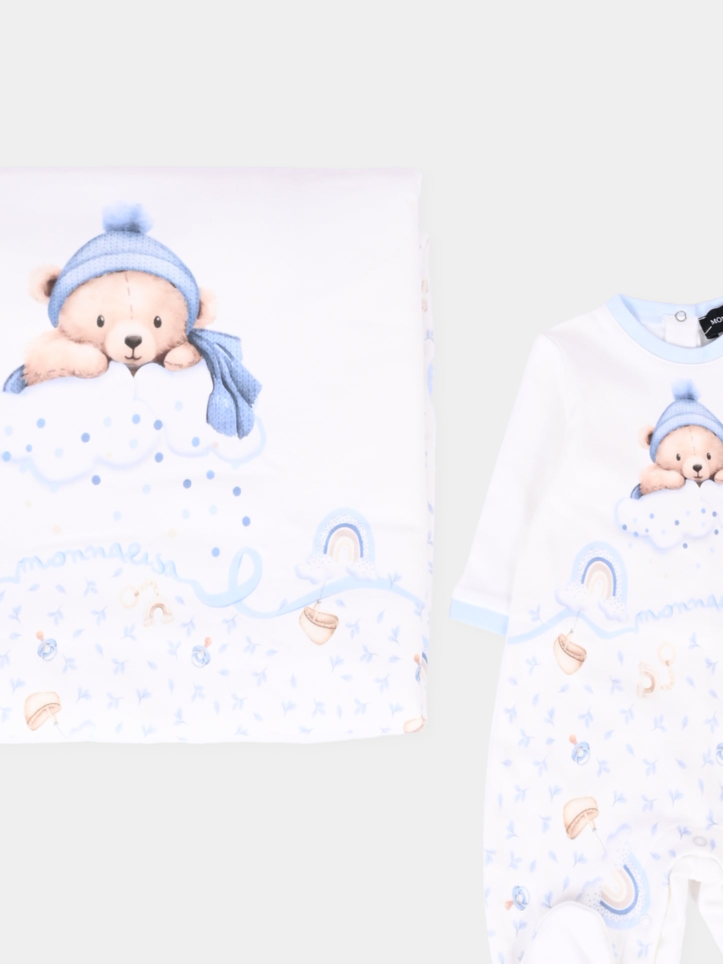 Set tutina bianco per neonato con orso,Monnalisa,22F512 6000 0152