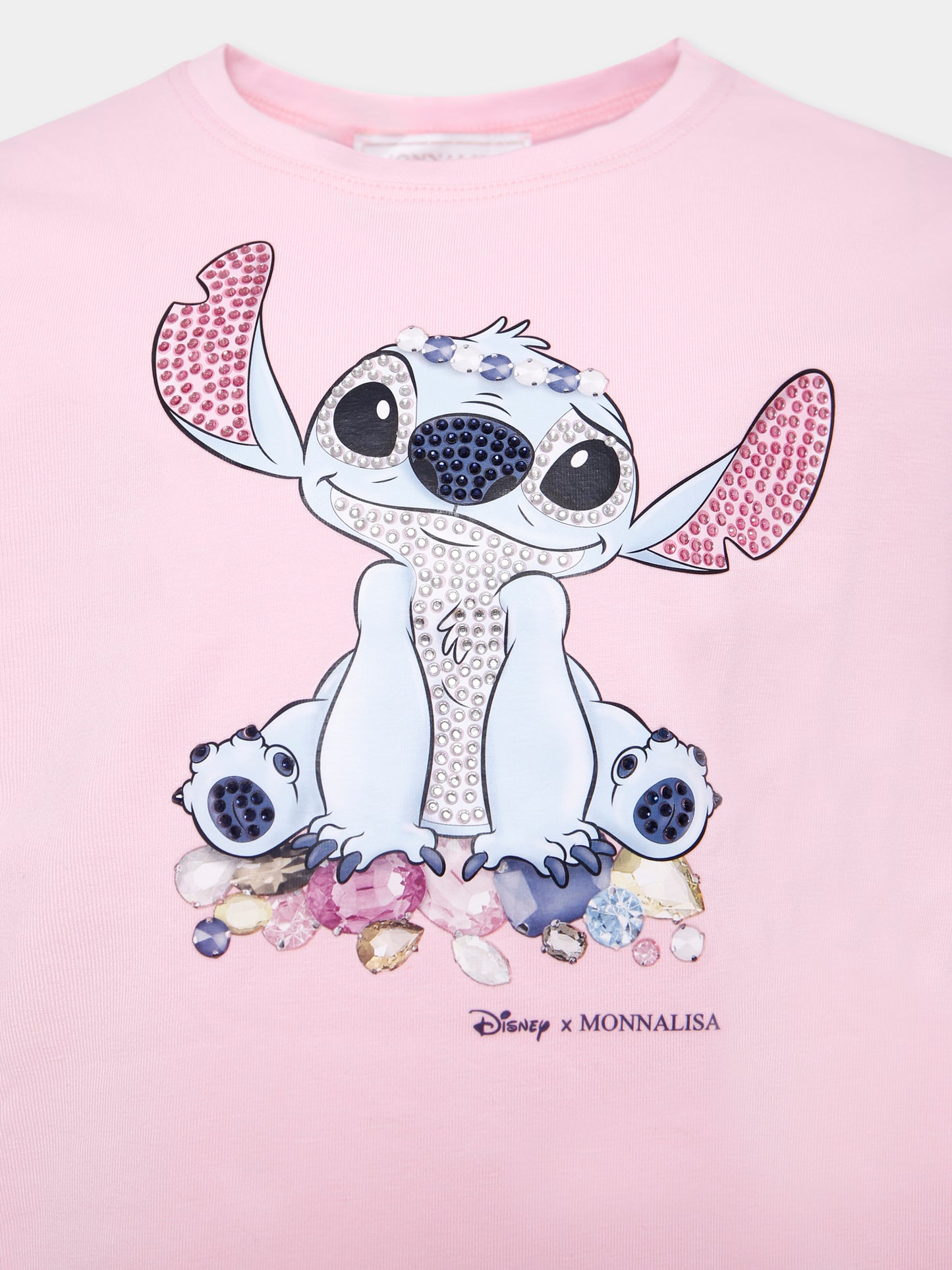 T-shirt rosa per bambina con stampa Stitch e strass,Monnalisa,19F610 6013 0090